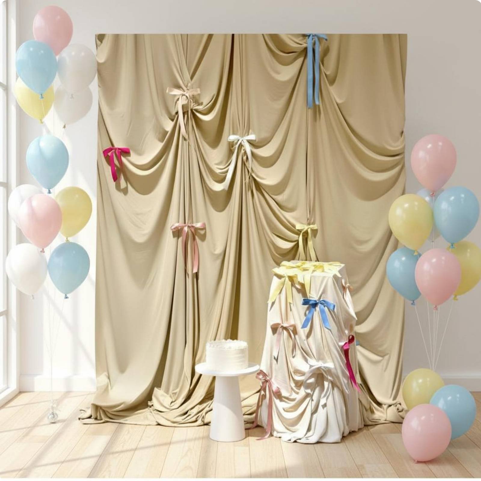 Bowknot Background Material Easy to Set Up Pleated Backdrop Cloth for Wedding