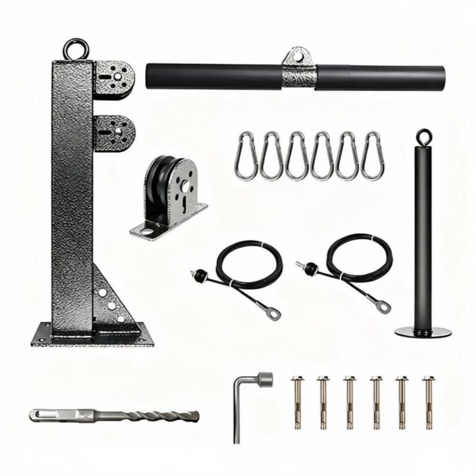 Space-Saving Wall Mounted Cable Pulley System Full Body Workout Strength Training Cable System Easy to Install Home Gym Pulley Kit Multi-Handle Attachments for Bodybuilders
