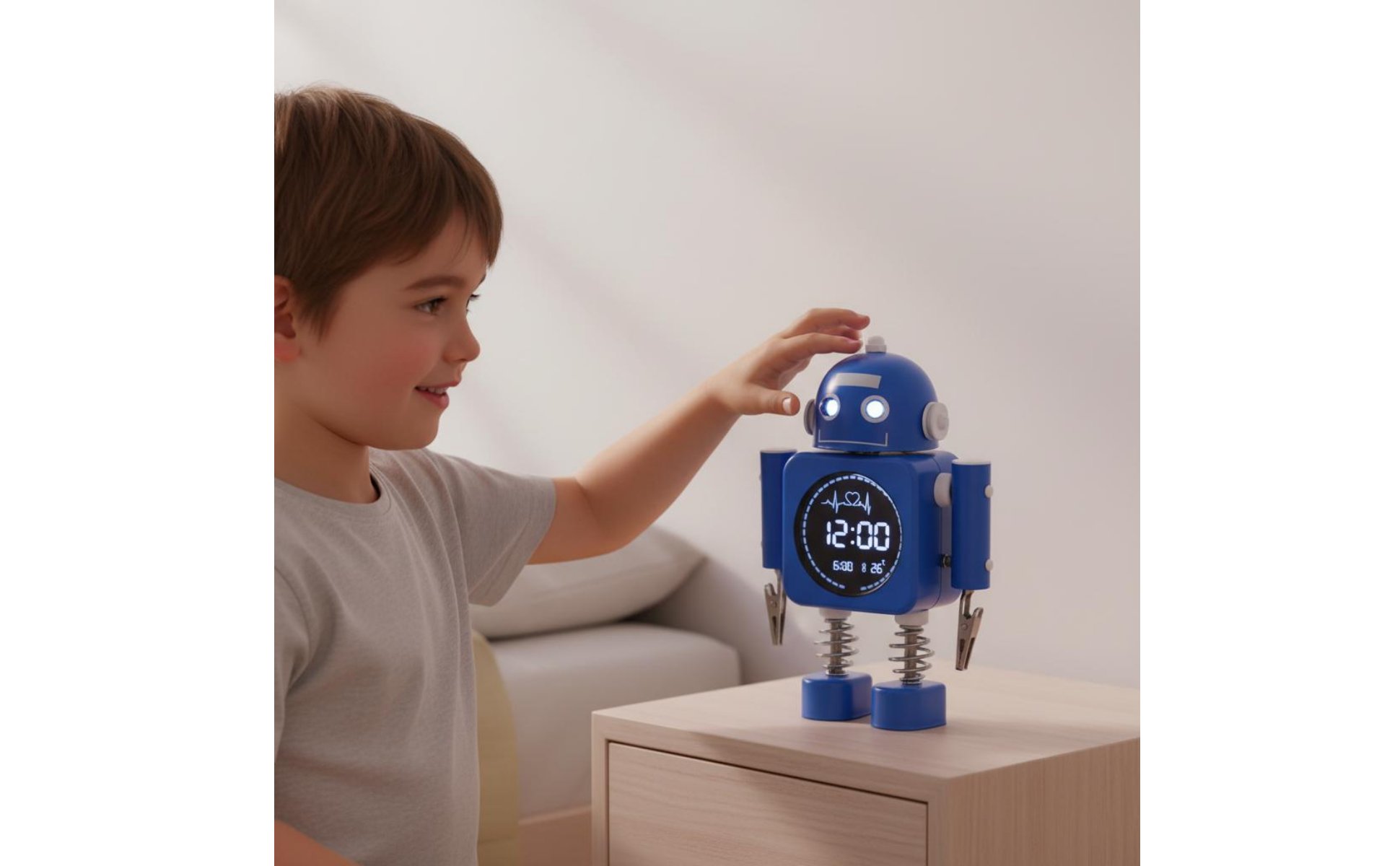 Robot Alarm Timepiece Night Light Metal Robot Timepiece Cute Design for Bedroom