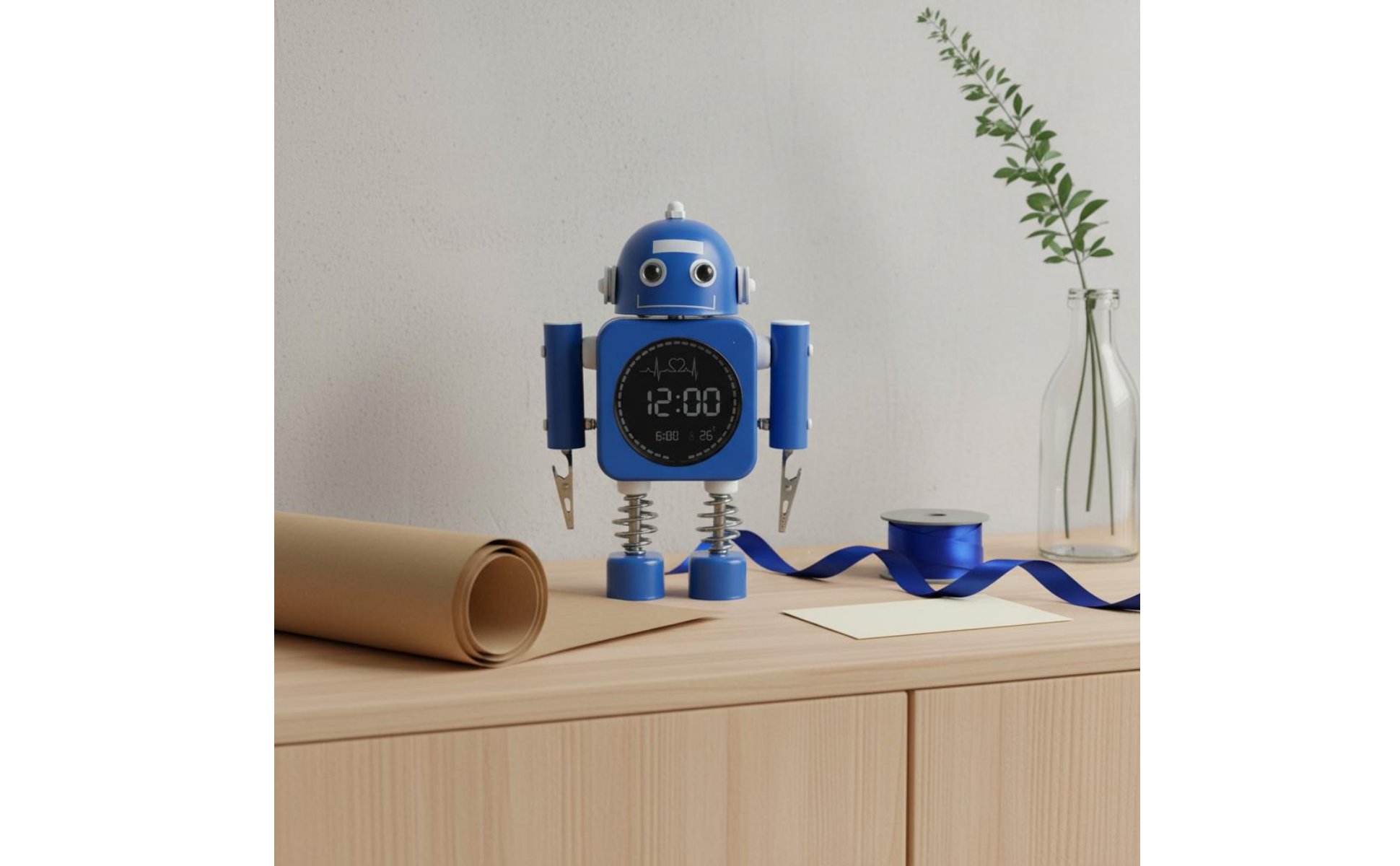 Robot Alarm Timepiece Night Light Metal Robot Timepiece Cute Design for Bedroom