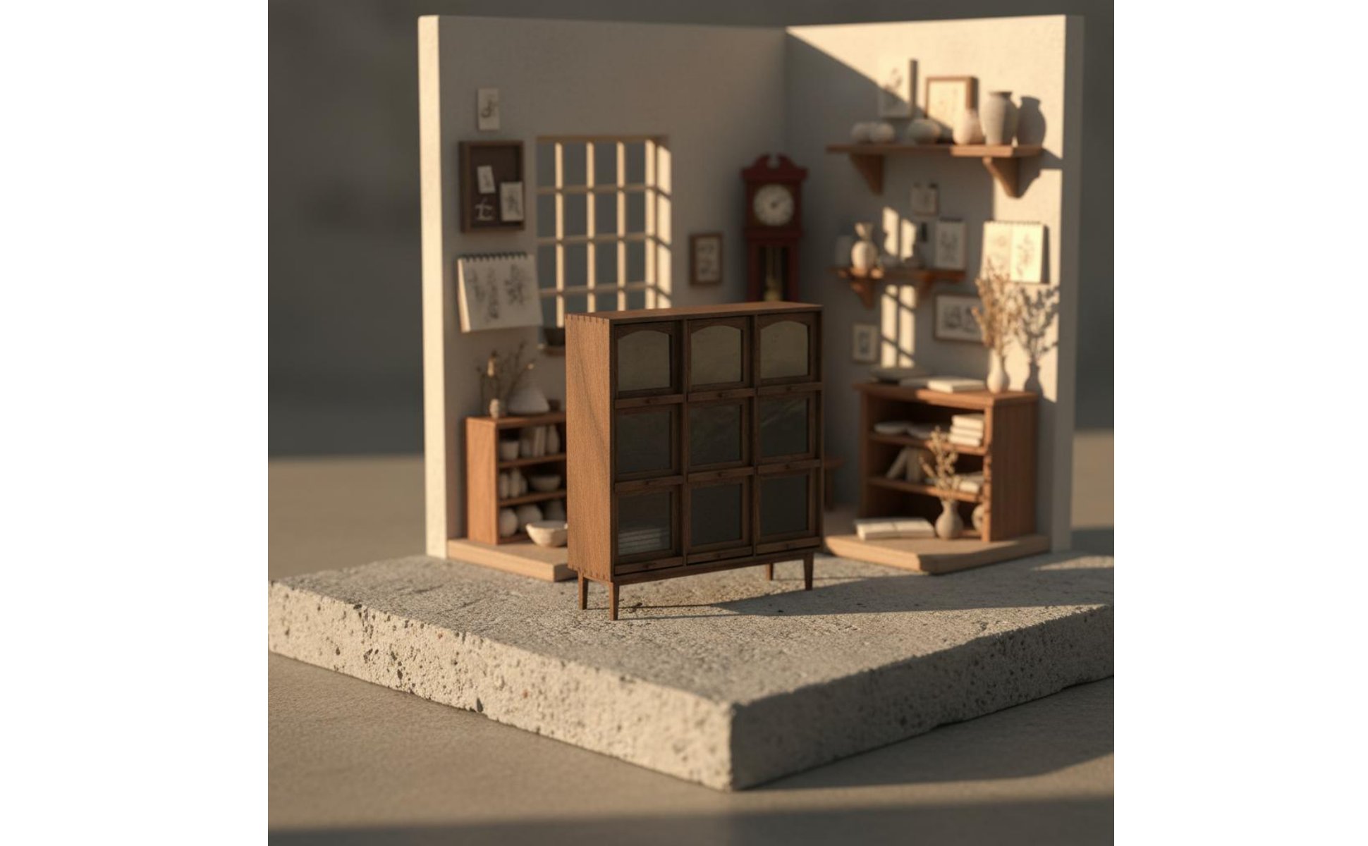 Meuble de Rangement Miniature Design Esthétique Rustique pour Scène Miniature