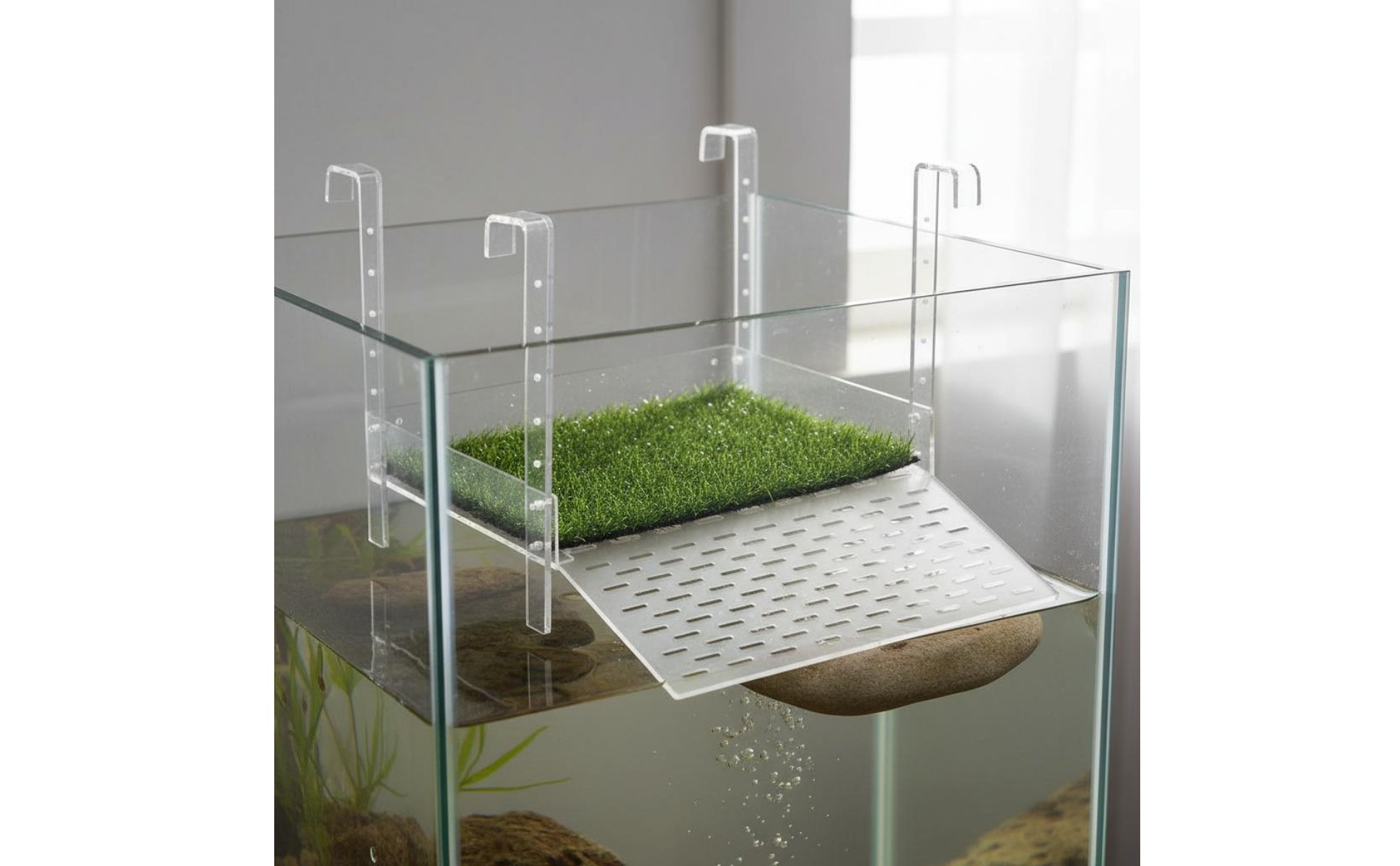 Adjustable Turtle Climbing Dock Non-Slip Turf Acrylic Turtle Basking Platform