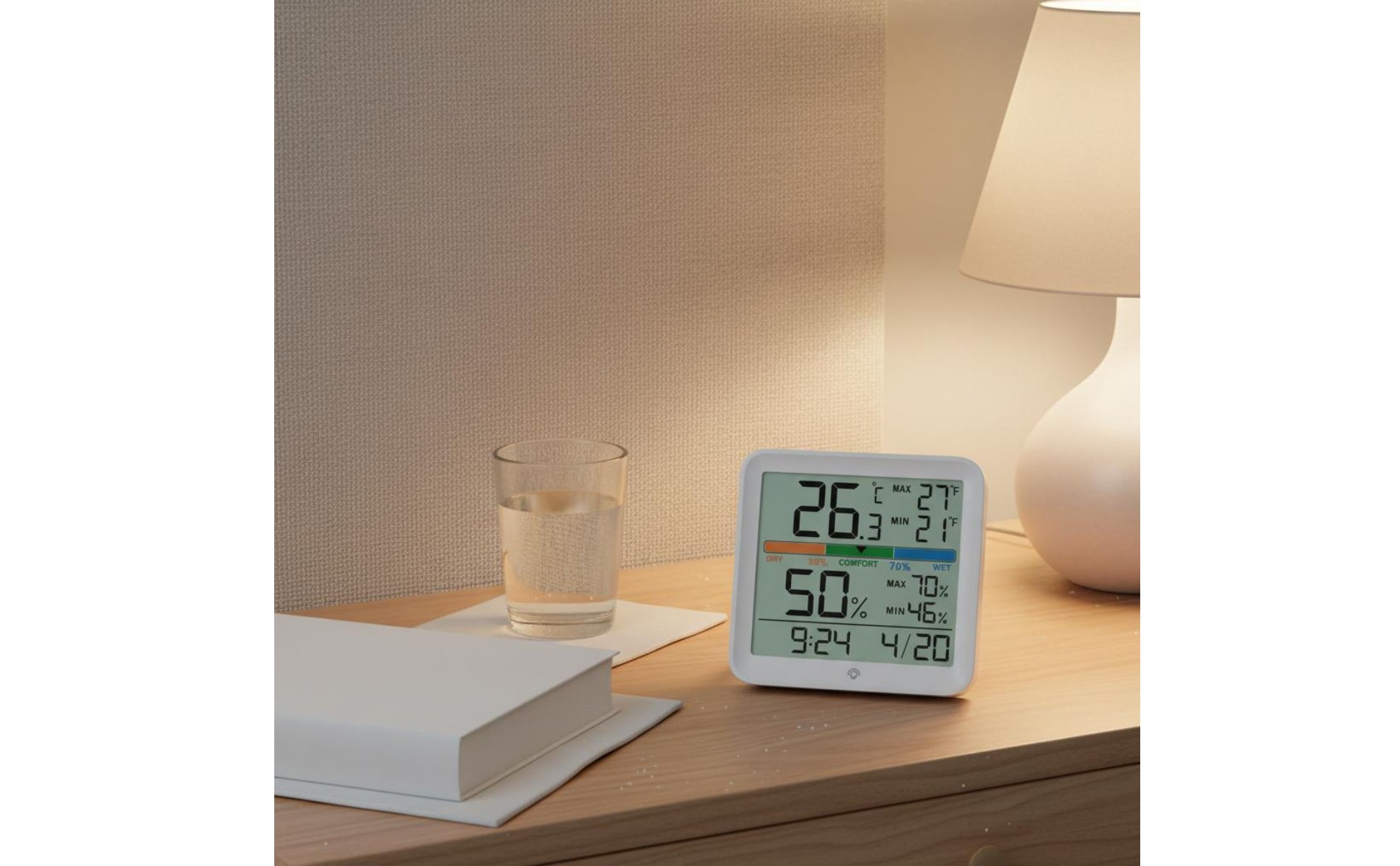 Indoor Thermometer Hygrometer Timepiece Color Screen