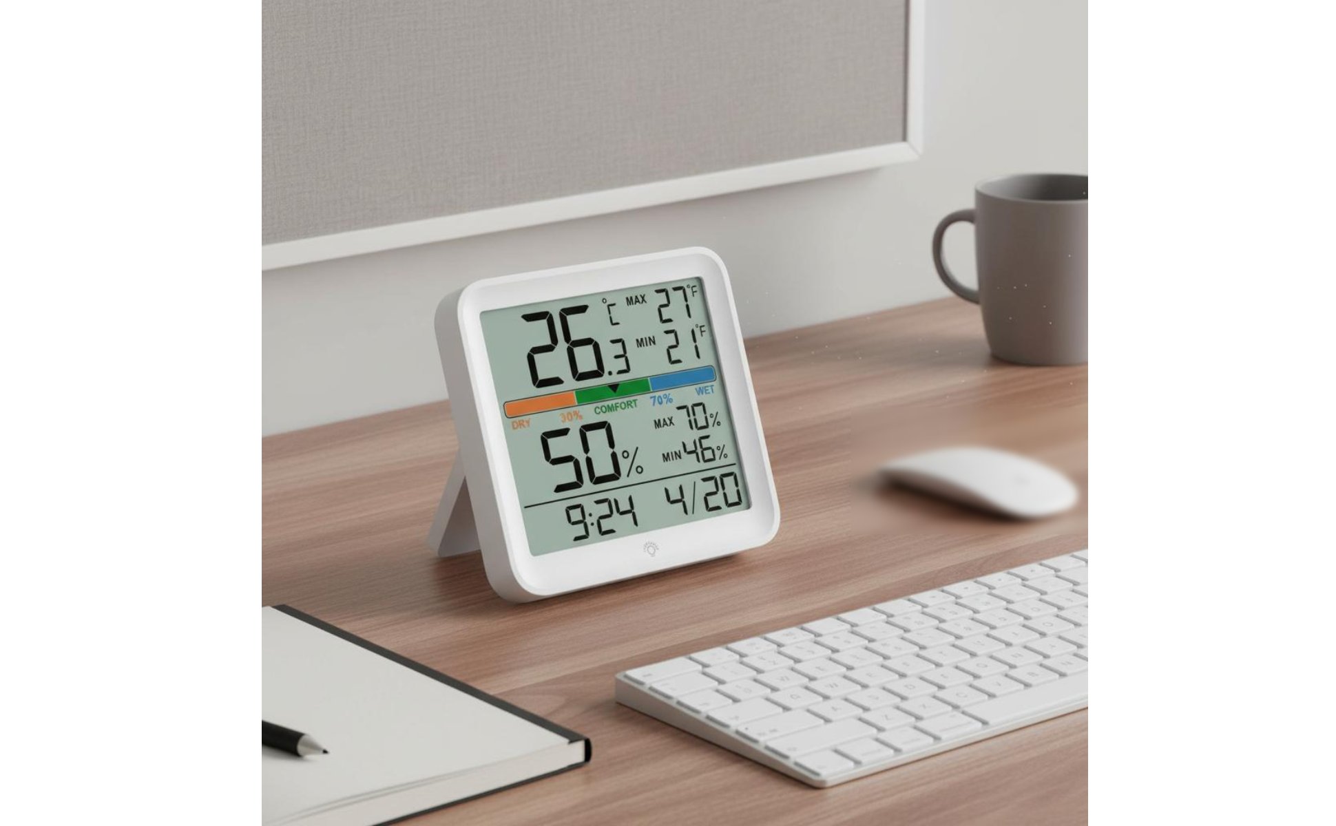Indoor Thermometer Hygrometer Timepiece Color Screen