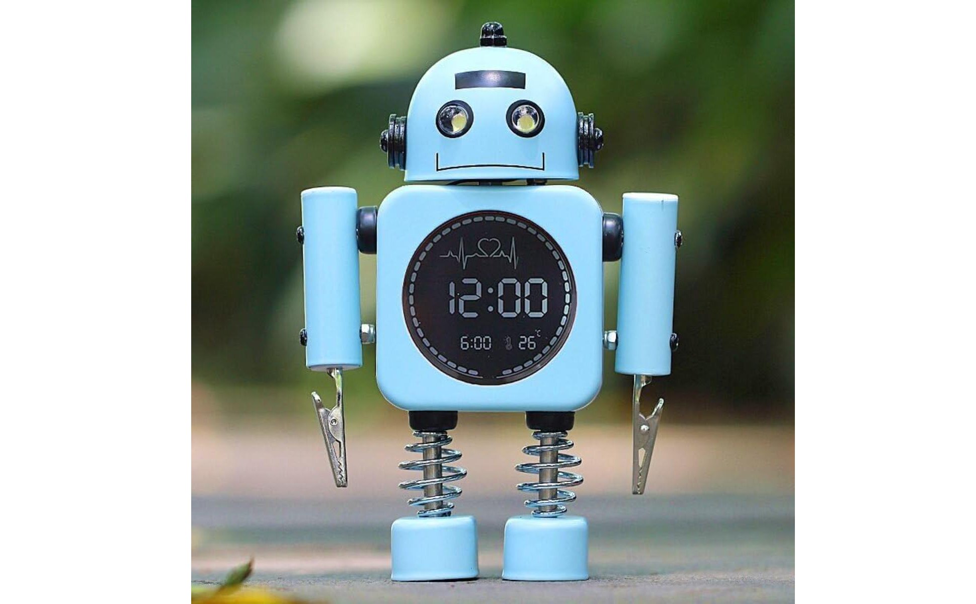 Robot Alarm Timepiece Night Light Metal Robot Timepiece Cute Design for Bedroom