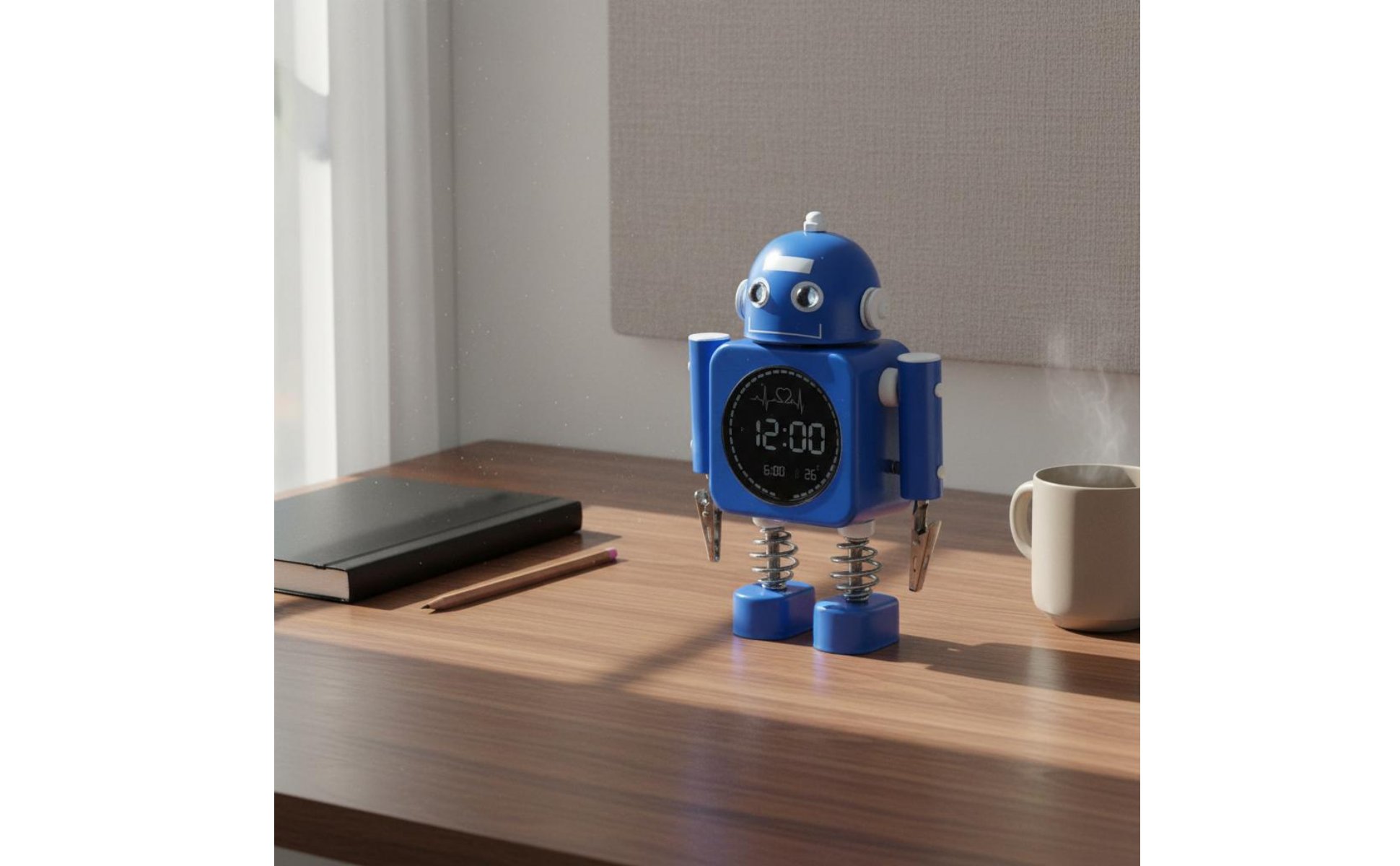 Robot Alarm Timepiece Night Light Metal Robot Timepiece Cute Design for Bedroom