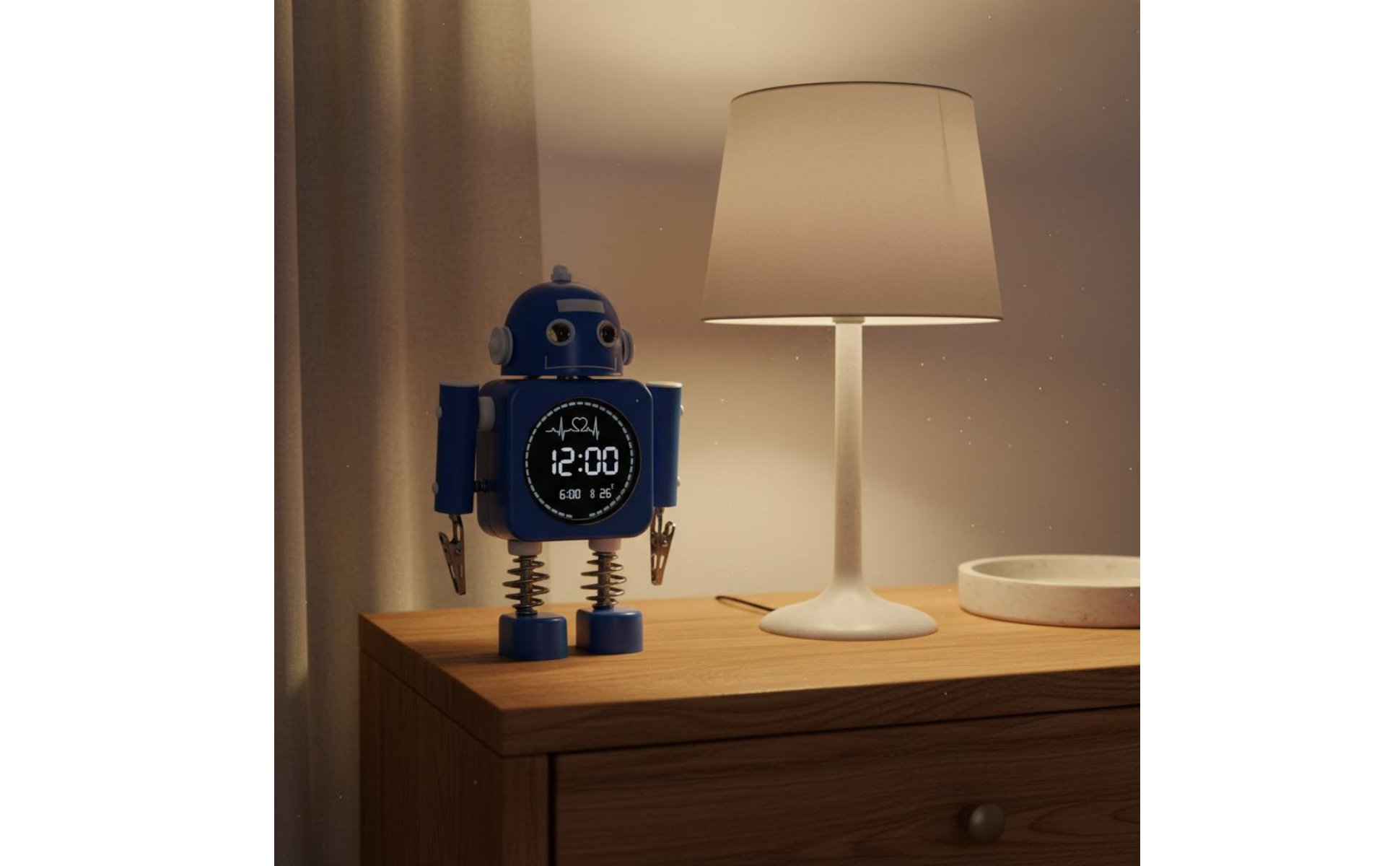 Robot Alarm Timepiece Night Light Metal Robot Timepiece Cute Design for Bedroom