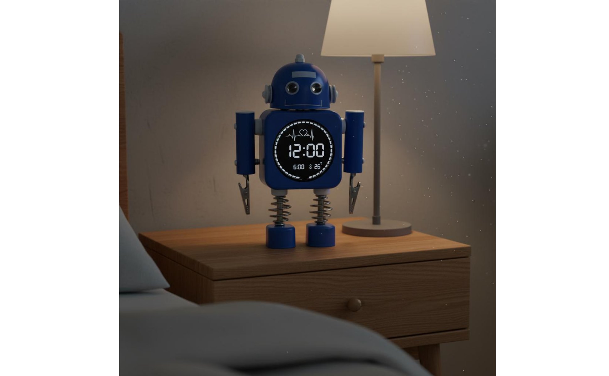 Robot Alarm Timepiece Night Light Metal Robot Timepiece Cute Design for Bedroom