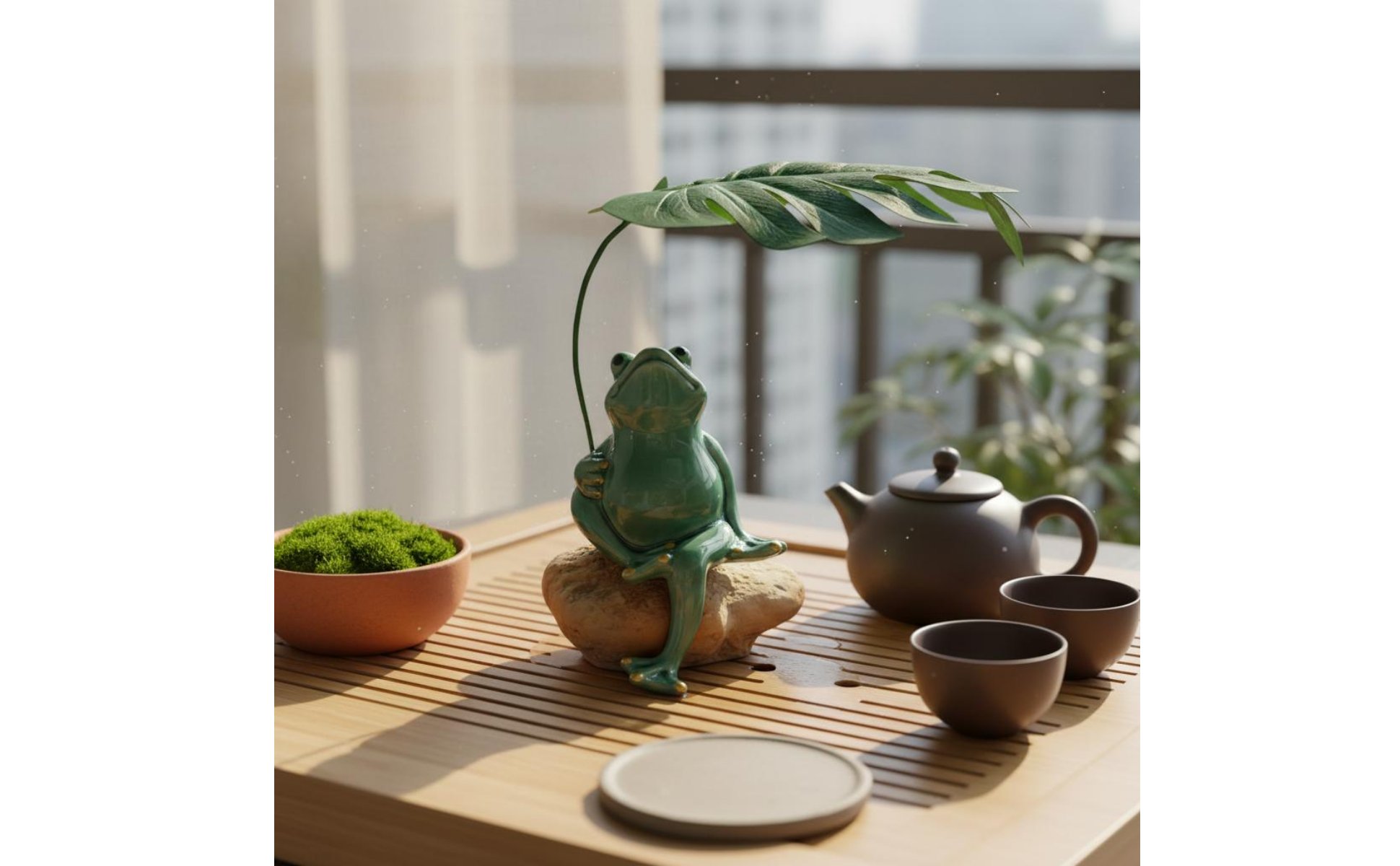 Umbrella Frog Figurine Tea Pet Frog Ornament Gift Idea for Balcony