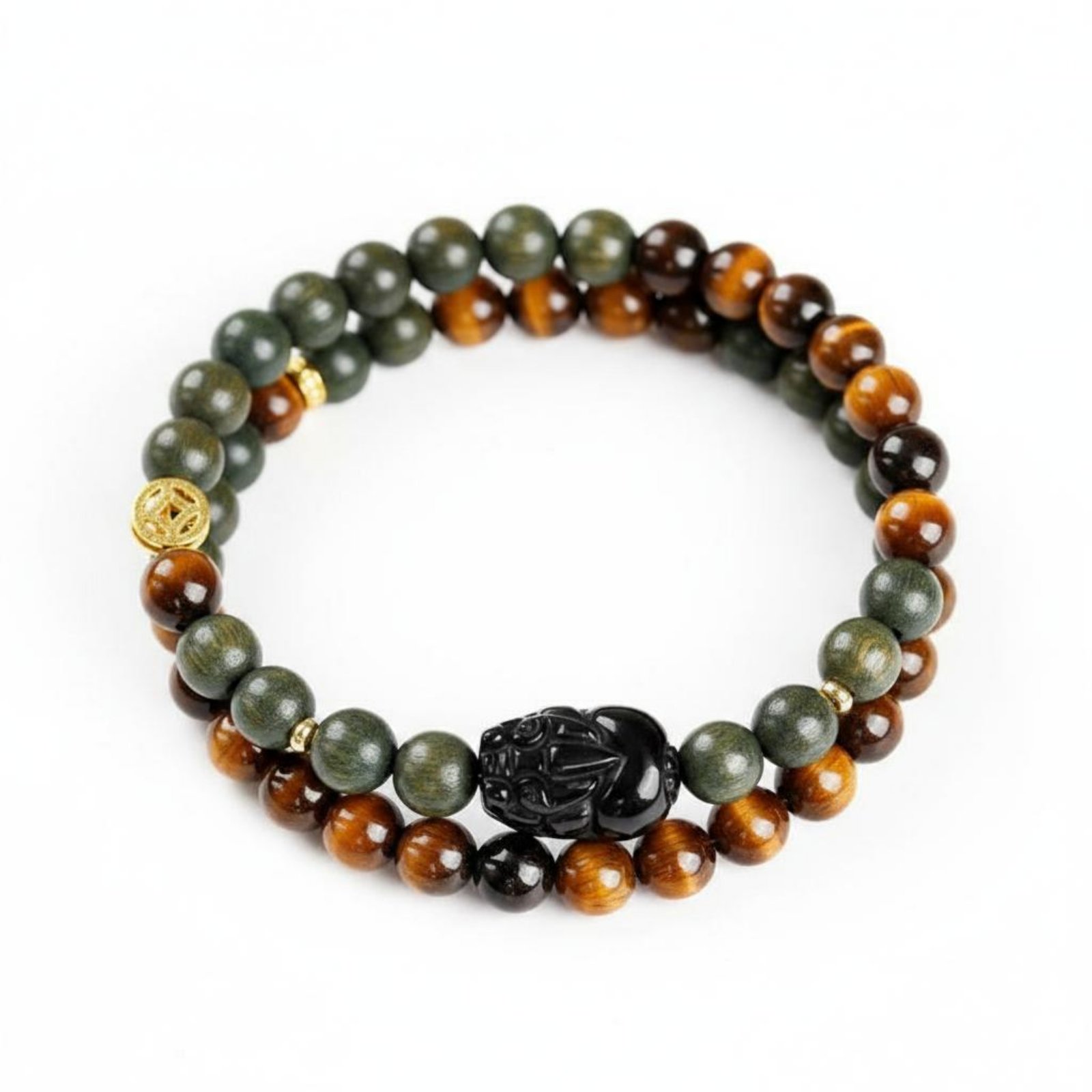 Natural Stone Tiger Eye Bead Bracelet Meditation Aid Pixiu Bead Bracelet for Gift