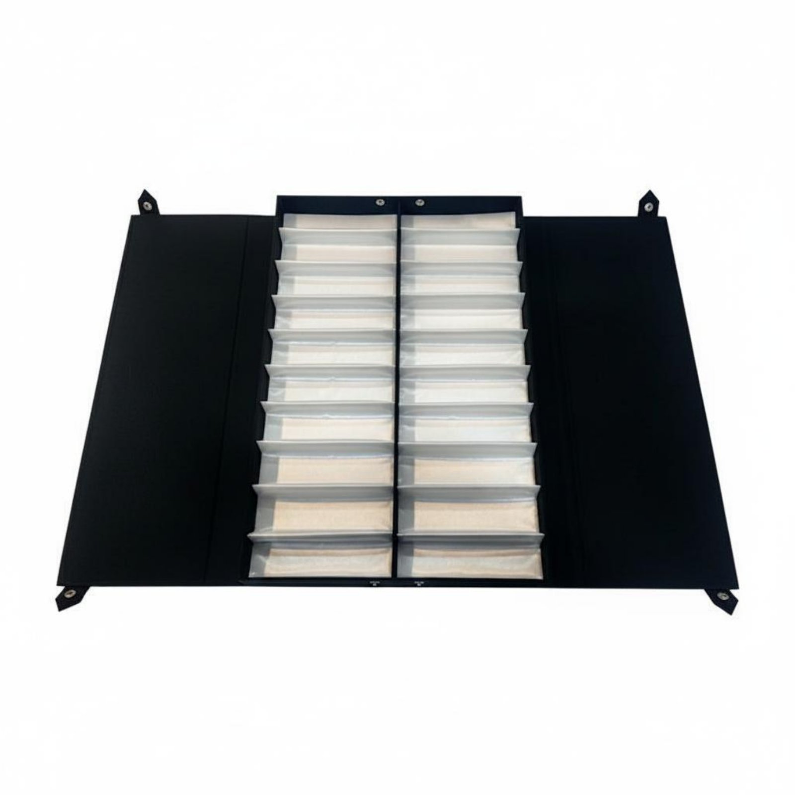 Large Capacity Optical Glasses Display Box Stacked Divider Design 20 Slot Glasses Box Dust Protection Double Lid Eyewear Case Soft Soft Padding for Opticians, Retailers, Trade Exhibit, Countertop