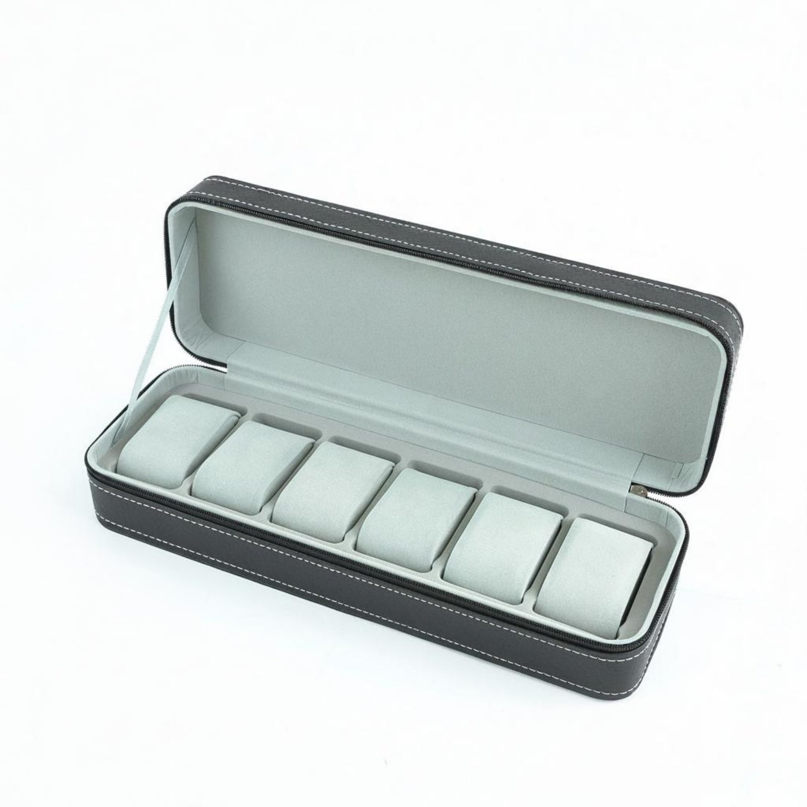 PU Leather Zippered Watch Organizer Portable Watch Storage Case Multi-Slot Zipper Design