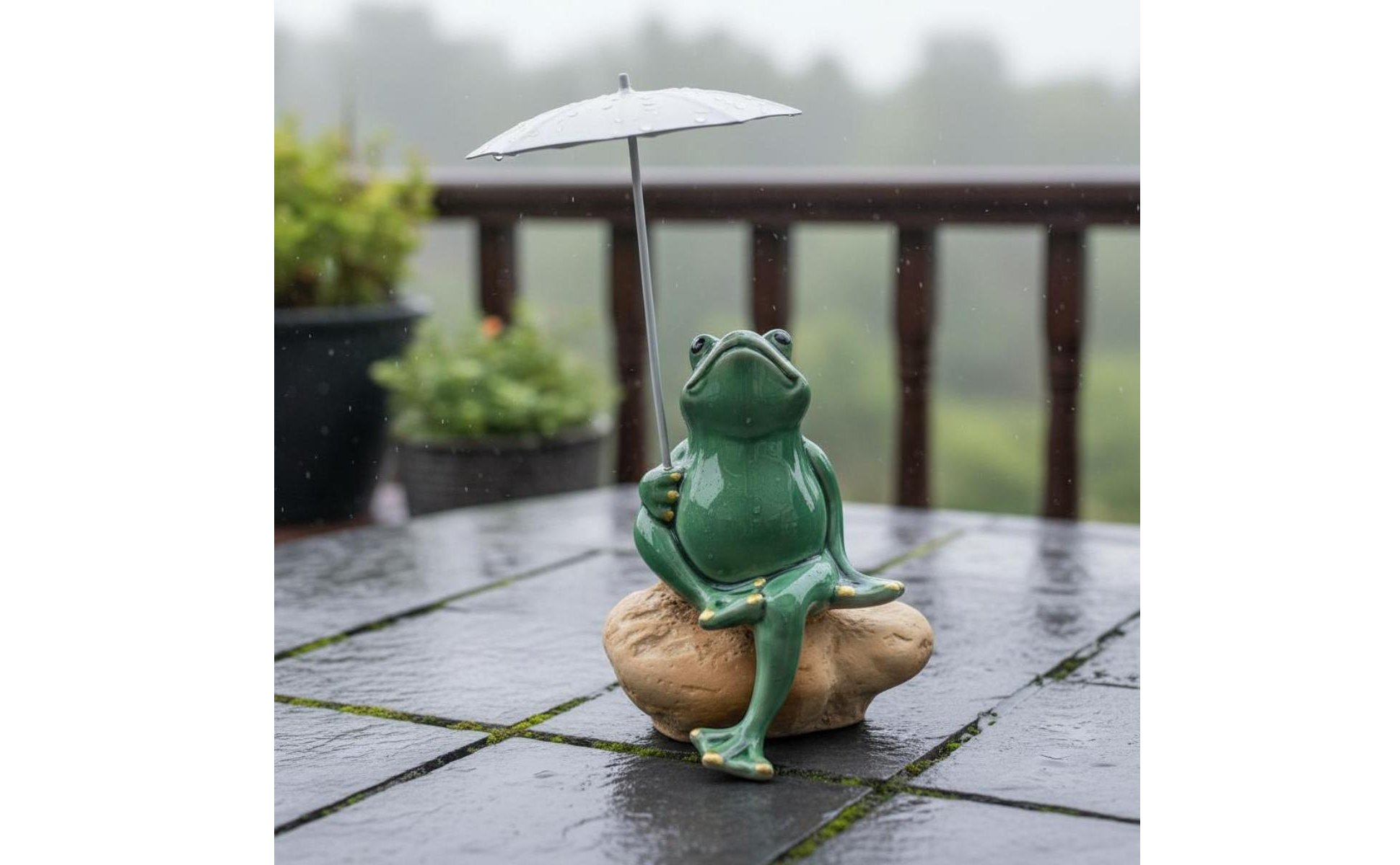 Umbrella Frog Figurine Tea Pet Frog Ornament Gift Idea for Balcony