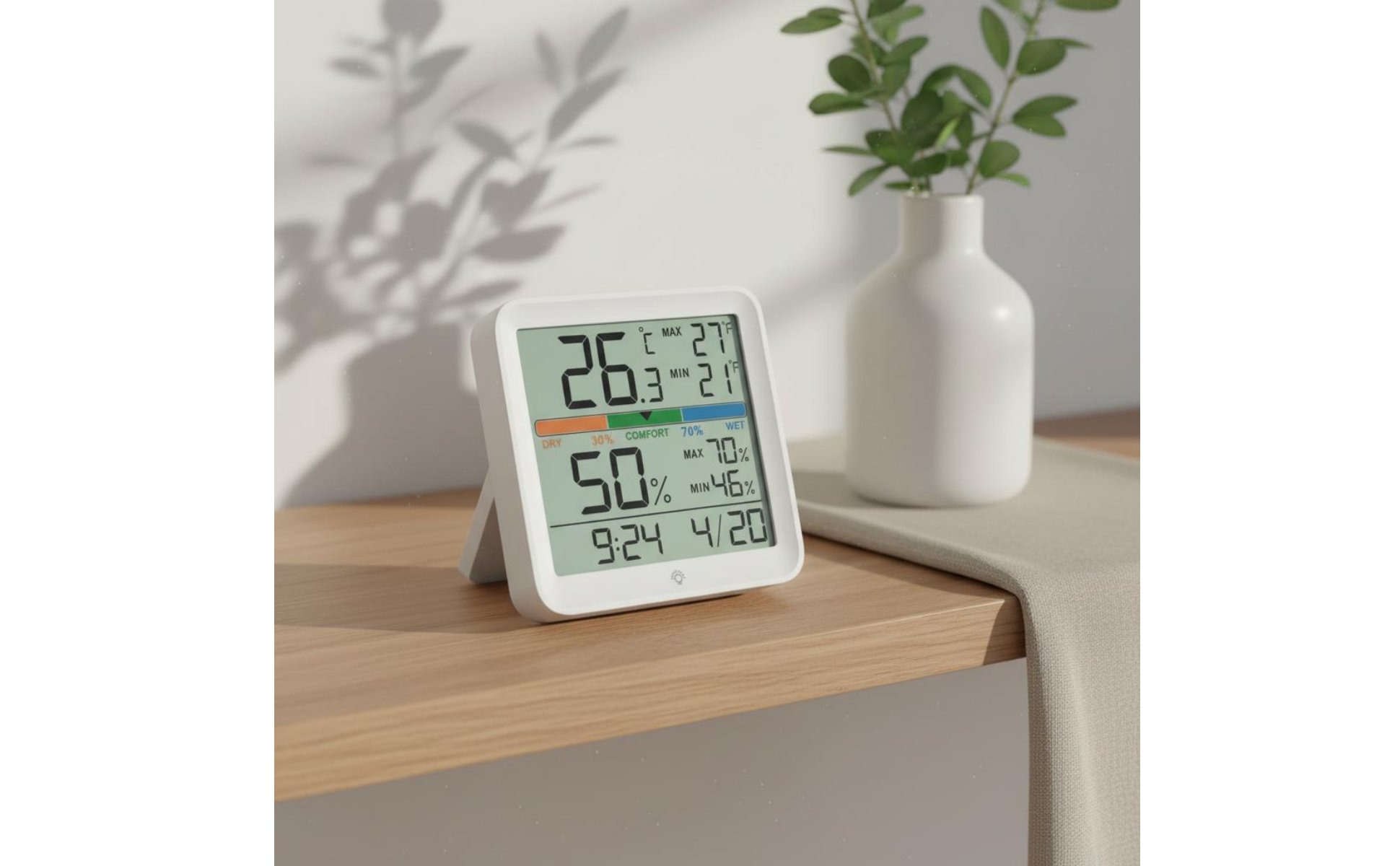 Indoor Thermometer Hygrometer Timepiece Color Screen