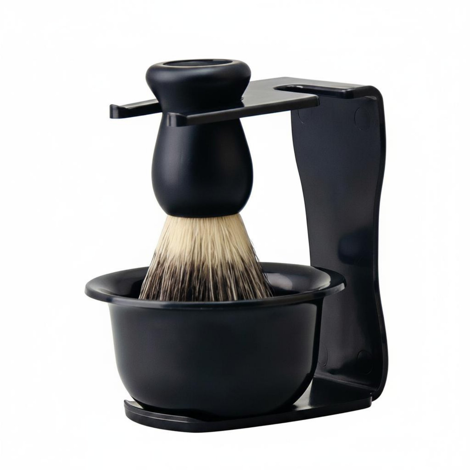 Sturdy Plastic Shaving Brush Bowl Stand Set Classic Design Wet Shave Kit Easy to Hold Shaving Brush Bowl Stand Soft Lathering for Men, Barbers, Bathroom, Barbershop