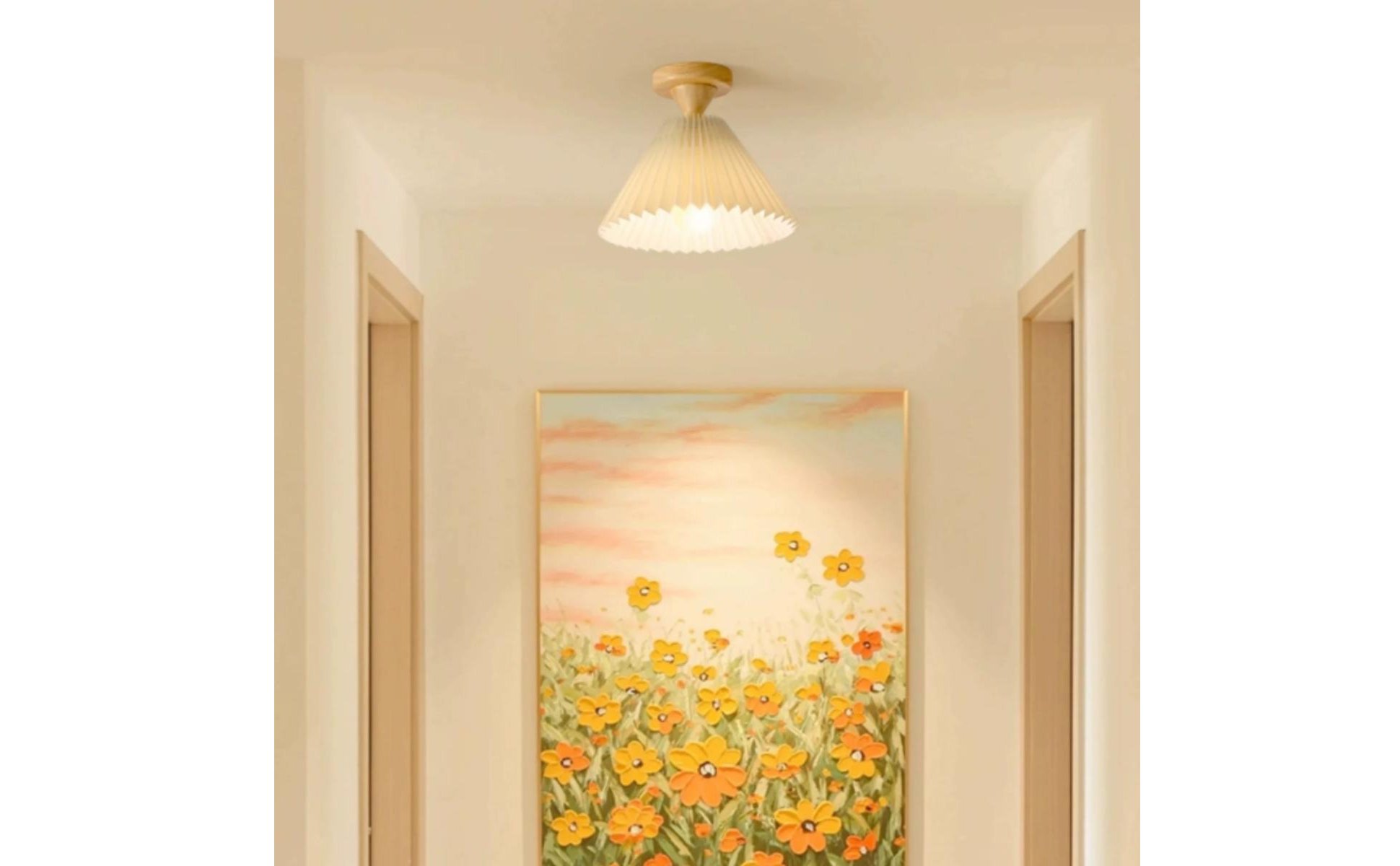 Semi-Flush Mount Light Nordic Design Pleated Ceiling Light for Bedroom, Hallway