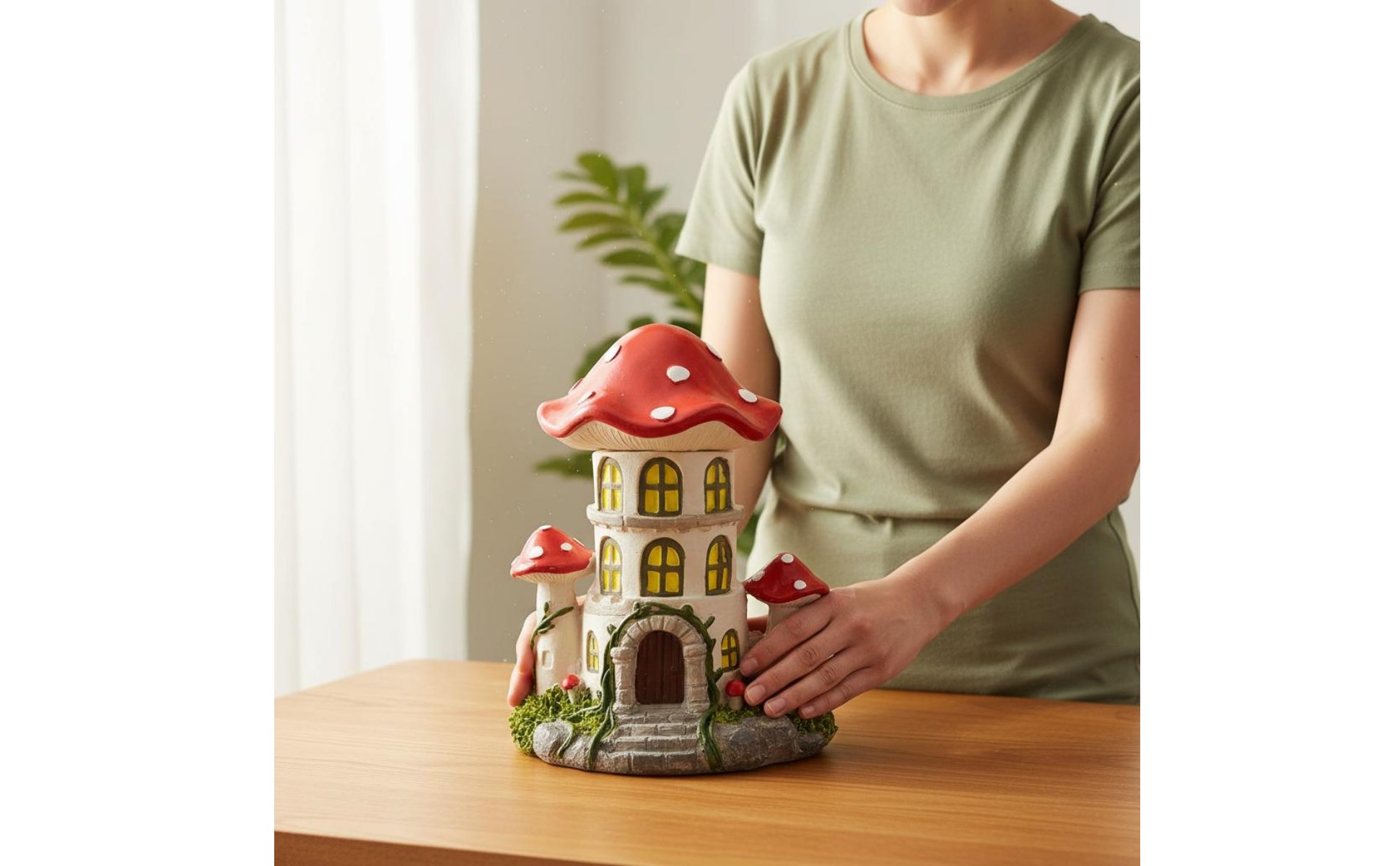 Toadstool House Figurine Cute Resin Toadstool Figurine Colorful for Garden