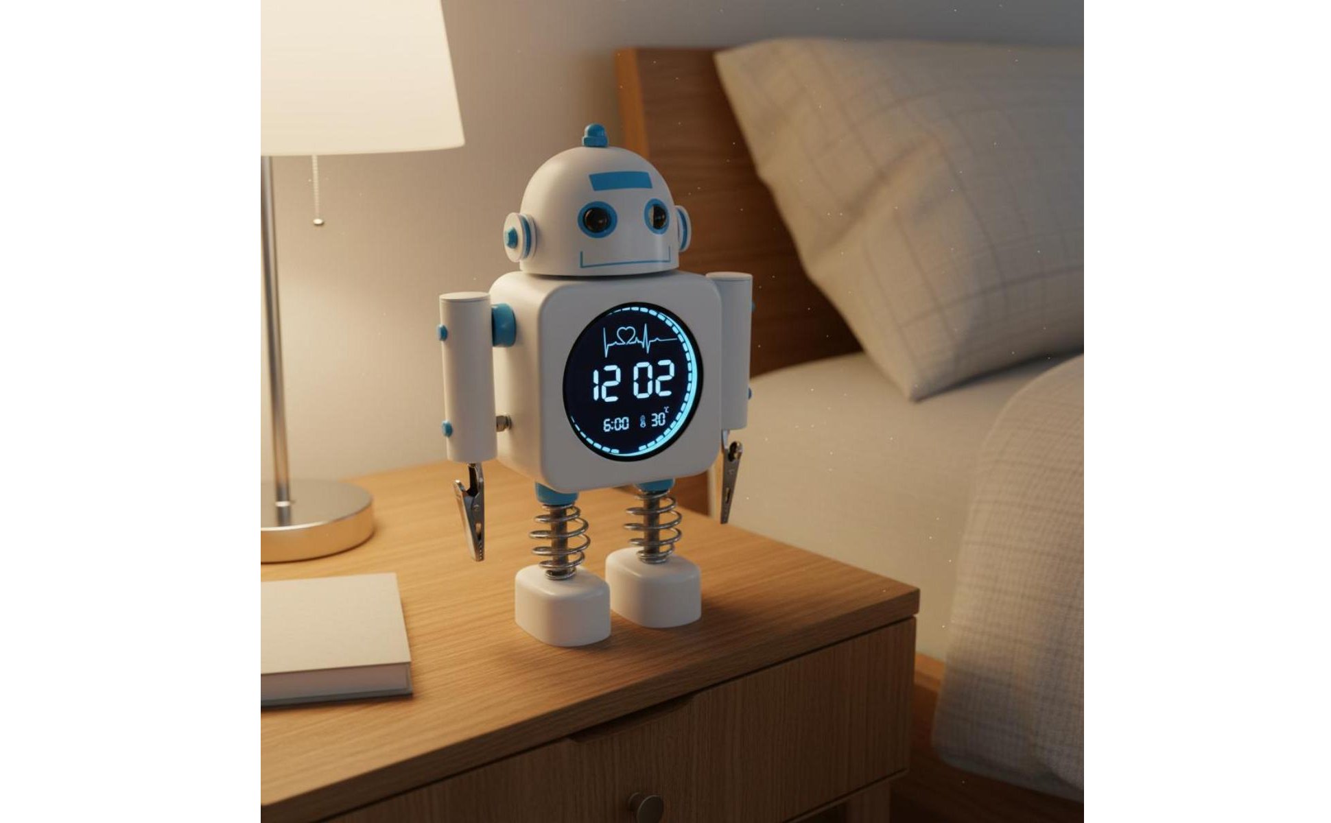 Robot Alarm Timepiece Night Light Metal Robot Timepiece Cute Design for Bedroom