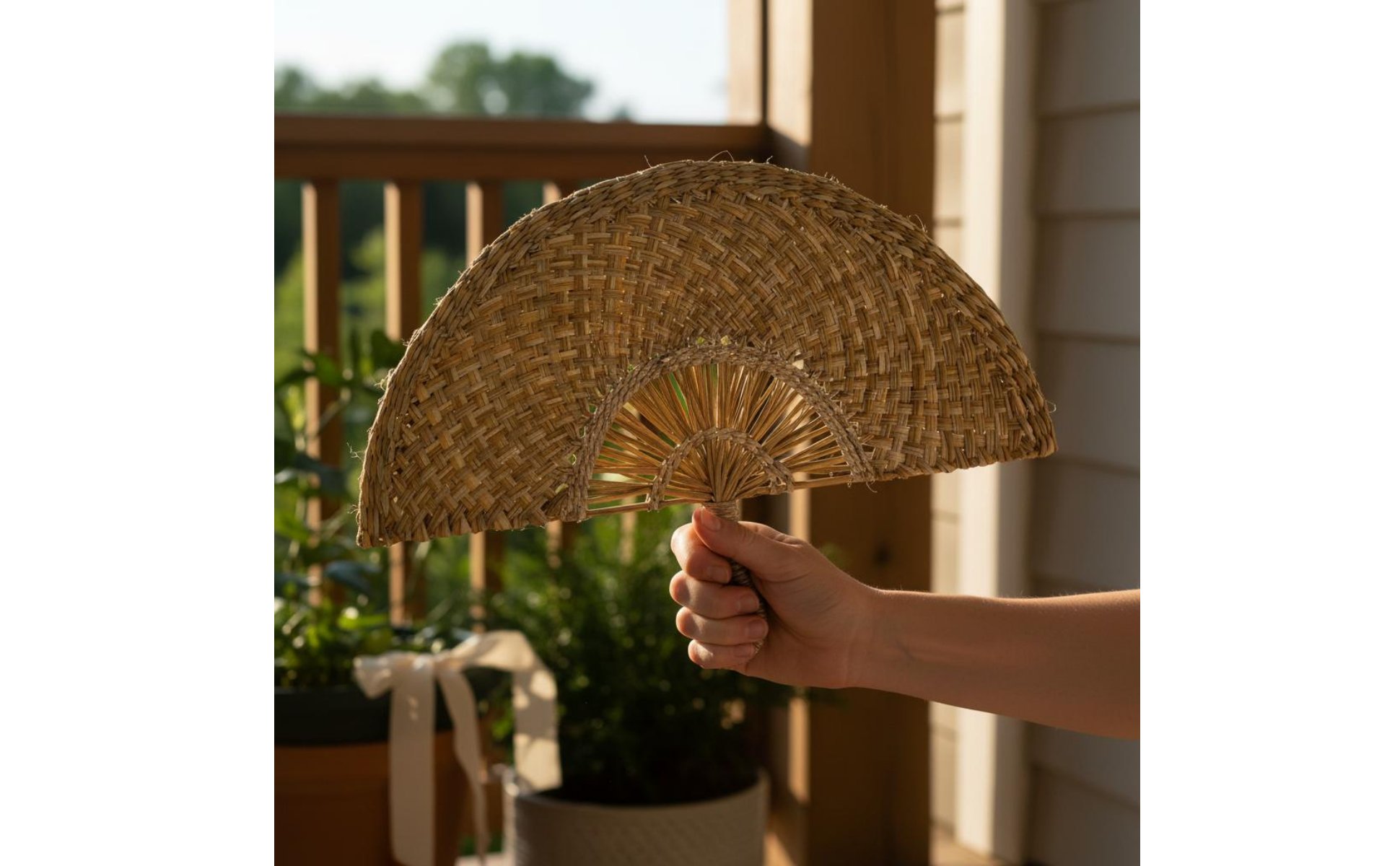 Woven Palm Hand Fan Handmade Straw Palm Fan Boho Design for Guesthouse