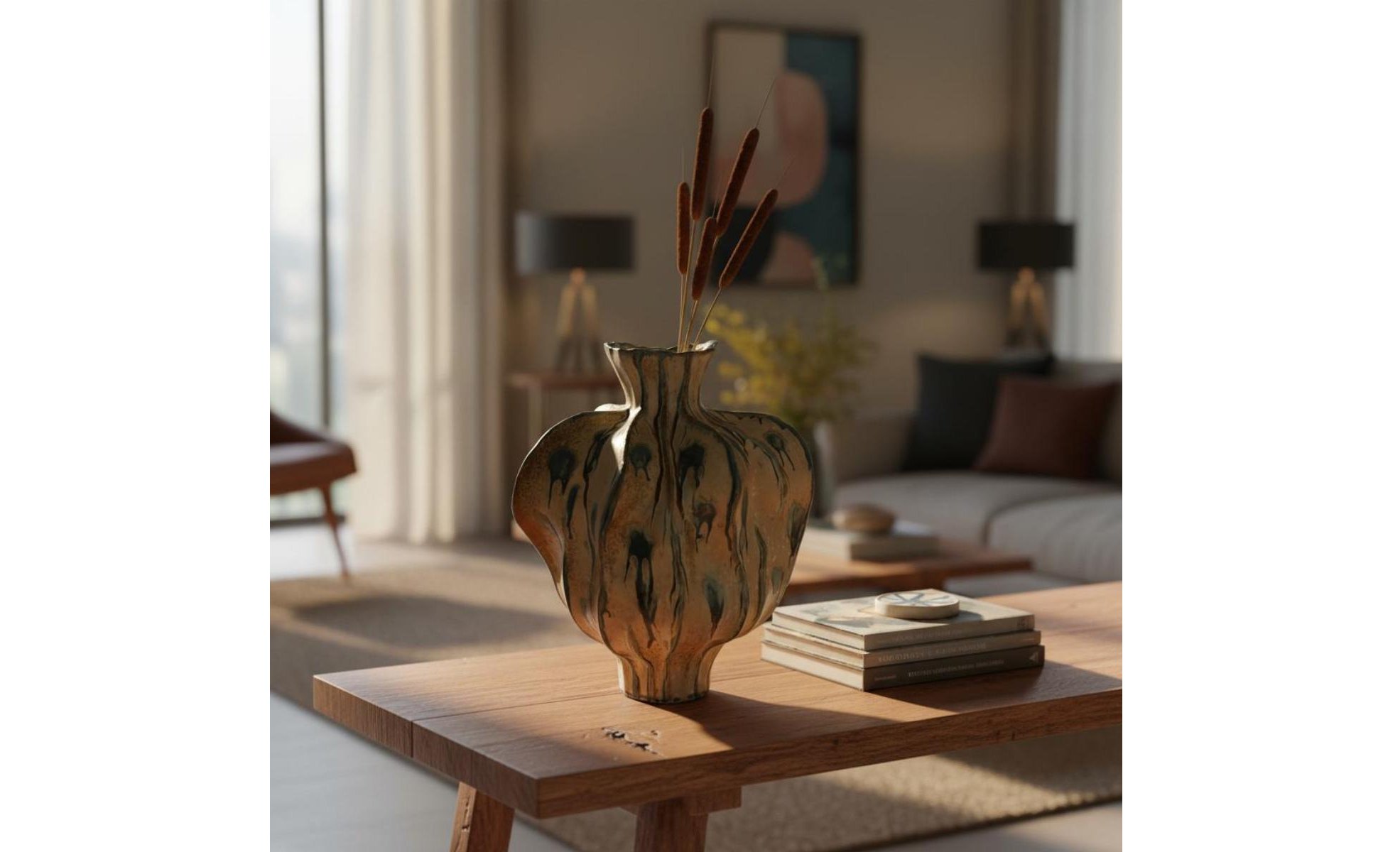 Wabi-Sabi Vase Centerpiece Irregular Ceramic Vase Rustic Finish for Living Room