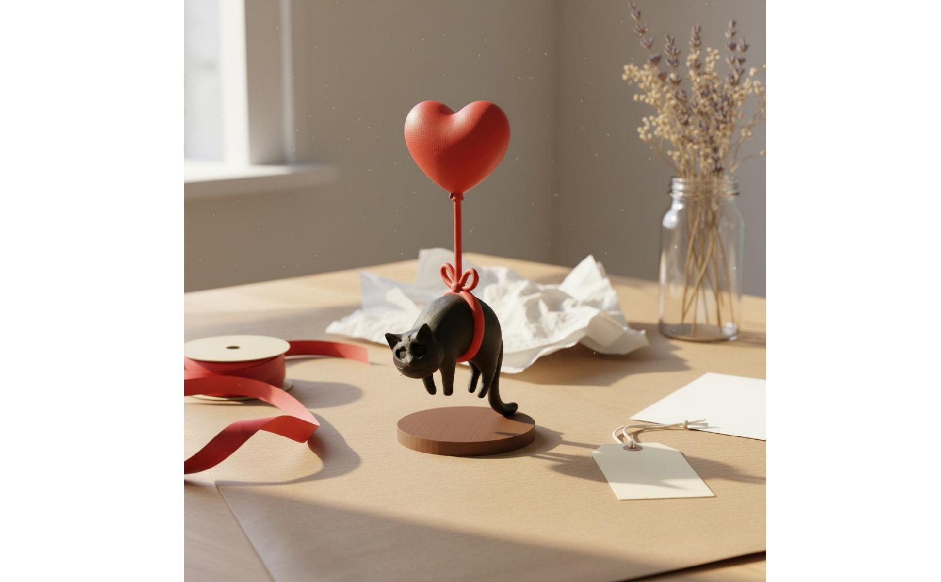 Floating Feline Statue Creative Design 3D Plastic Feline Ornament Mini Size