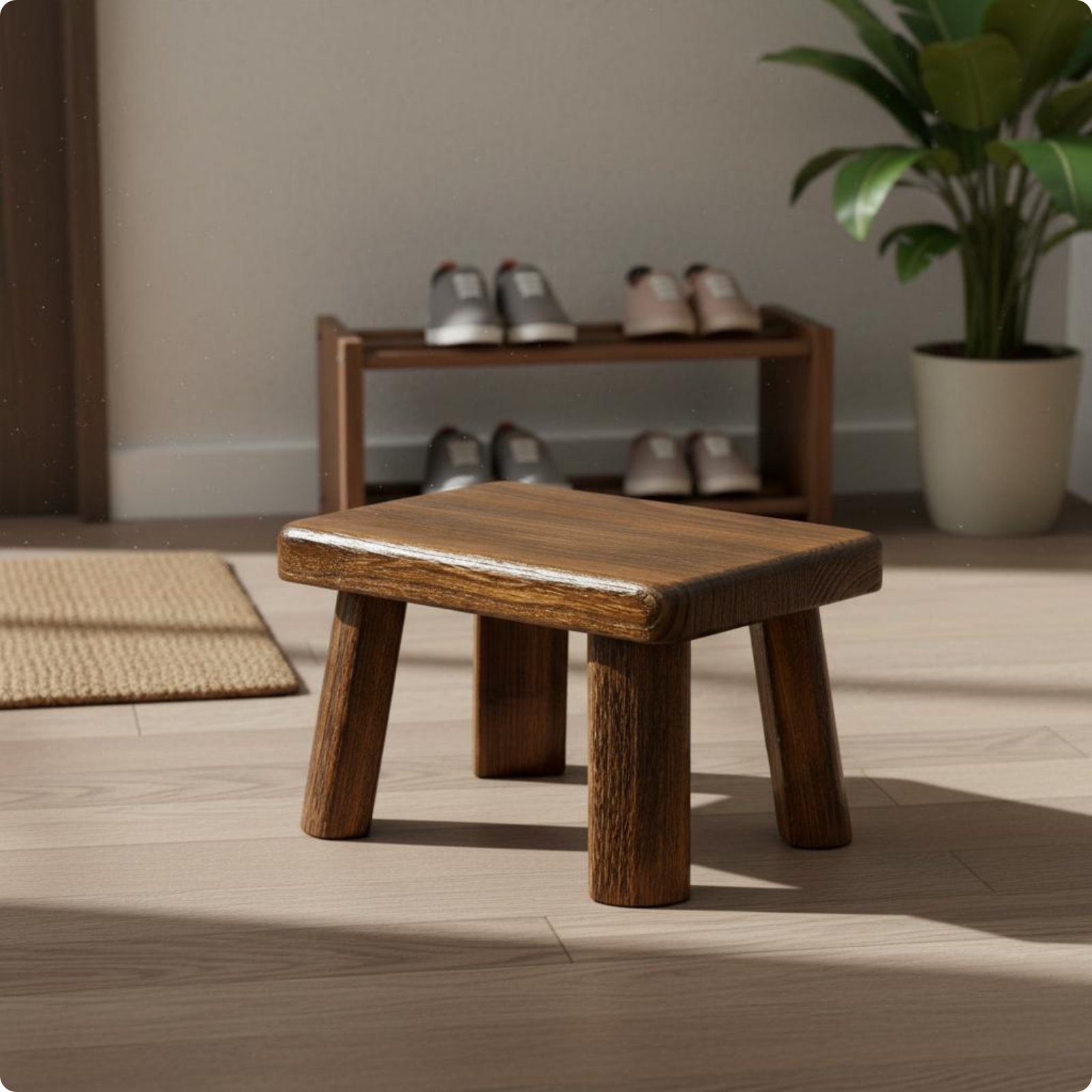 Wooden Square Stool Sturdy Firm Wood Footstool Sleek Finish for Beverage Room