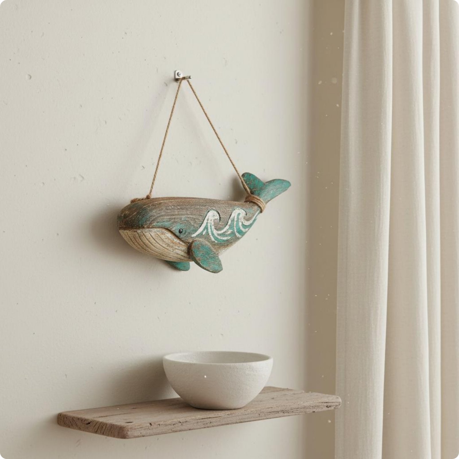 2 Pieces Wooden Marine Creature Decor Easy to Hang Wood Marine Creature Hanging