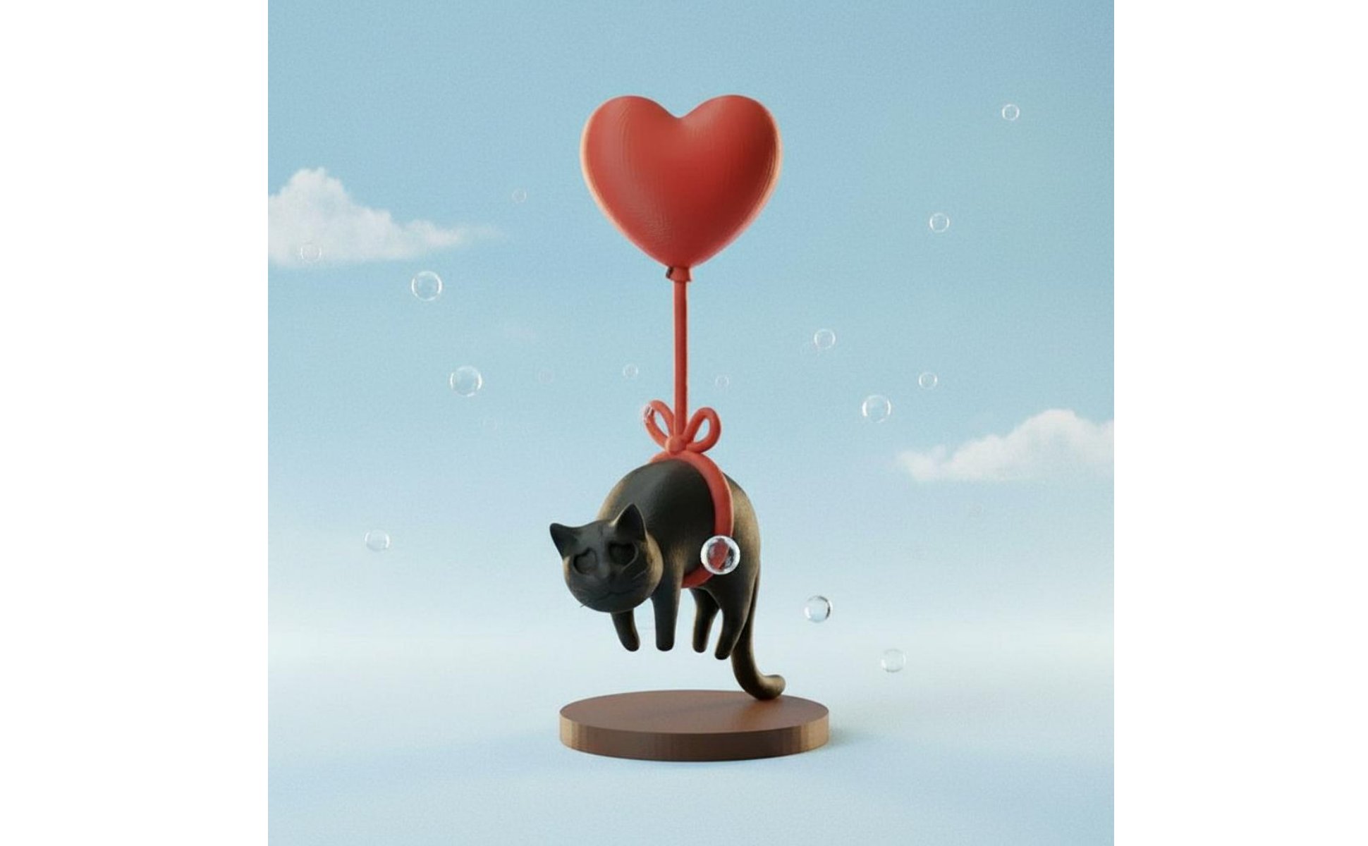 Floating Feline Statue Creative Design 3D Plastic Feline Ornament Mini Size