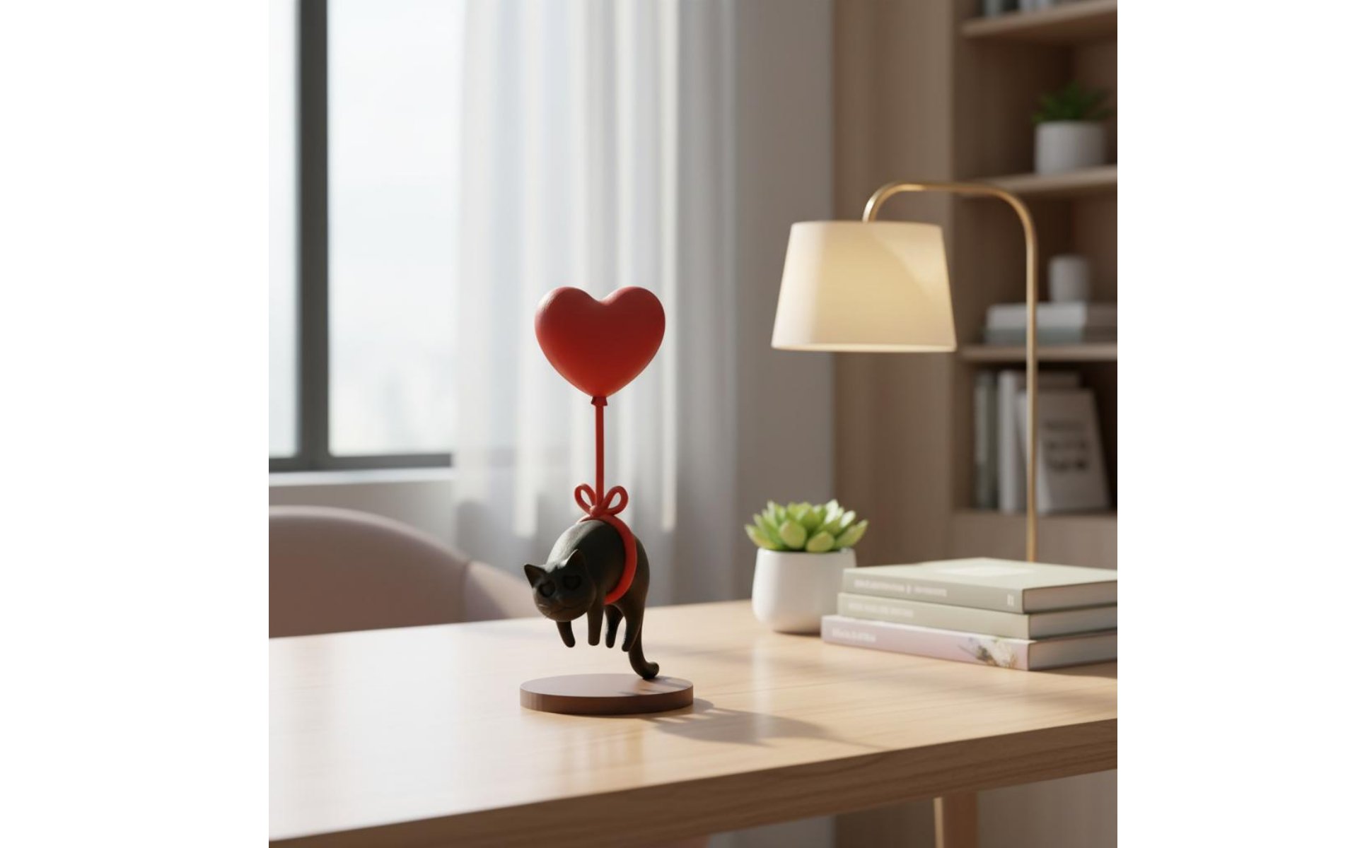 Floating Feline Statue Creative Design 3D Plastic Feline Ornament Mini Size