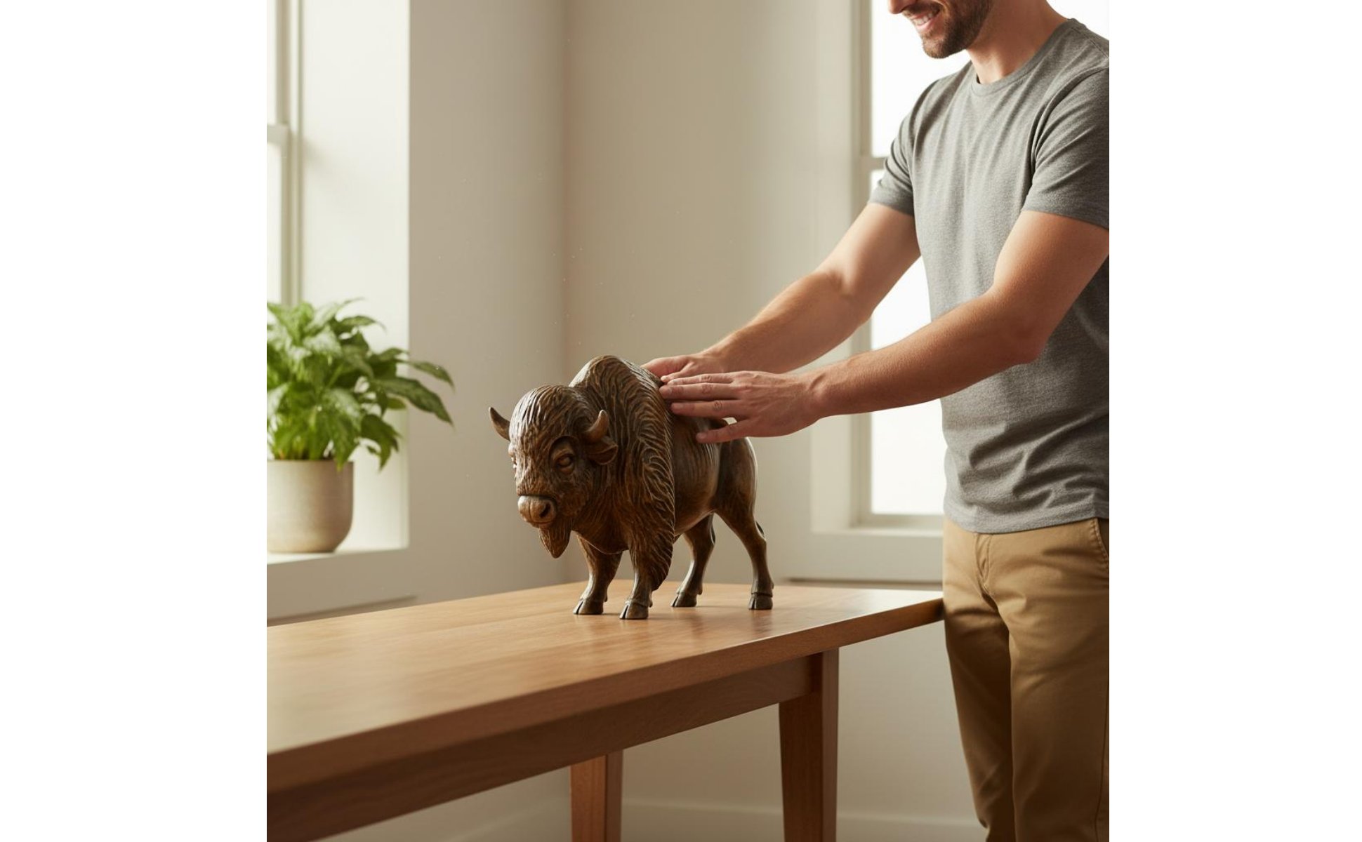 Western-Bison Dekofigur Westenstil Rustikale Büffelstatue Rustikaler Look