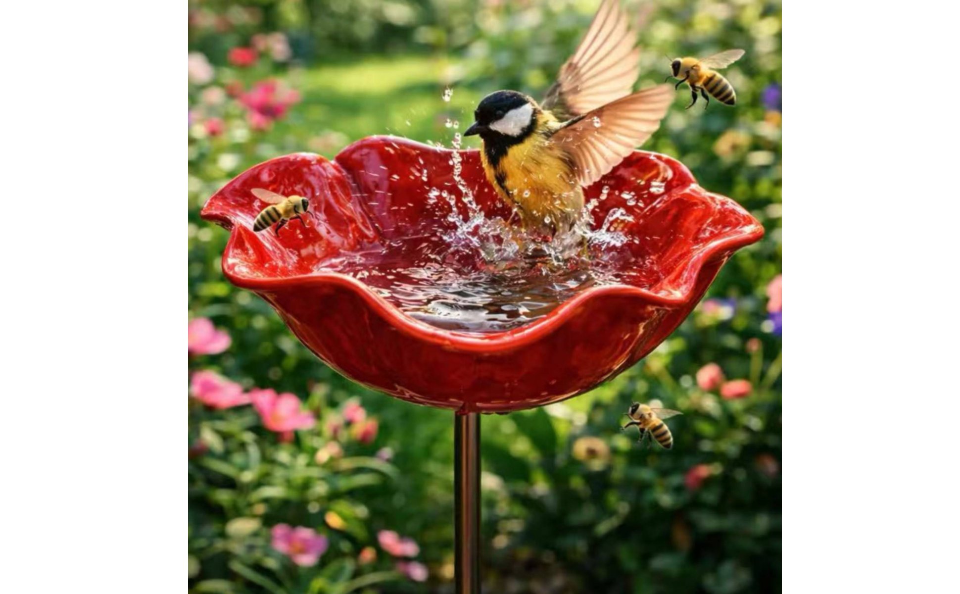 Metal Flower Water Dispenser Handmade Flower Avian Dispenser Nature Welcoming