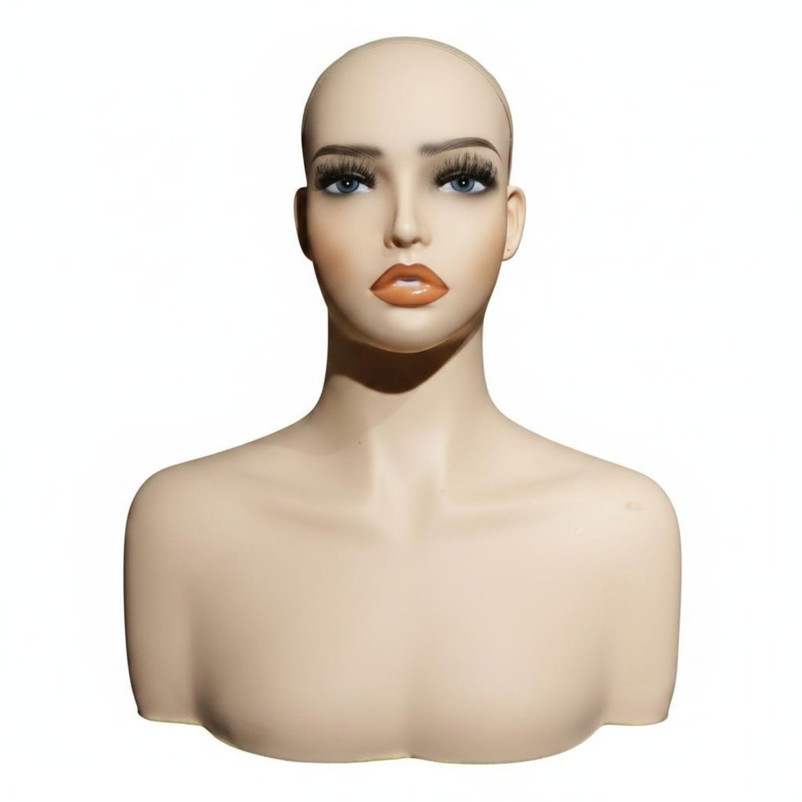 Hairpiece Display Head Smooth Surface Mannequin Head Bust Skin Tone Female Bust Stand for Beauty Salon, Photo Studio