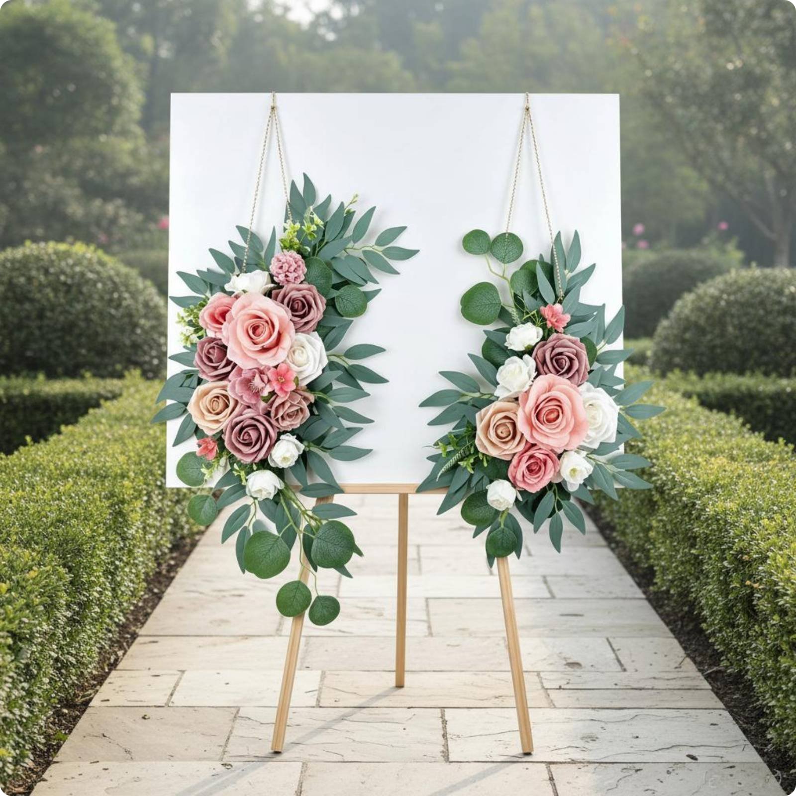 2 Pieces Nuptial Welcome Sign Ornamental Swag Reusable Artificial Flower Swag