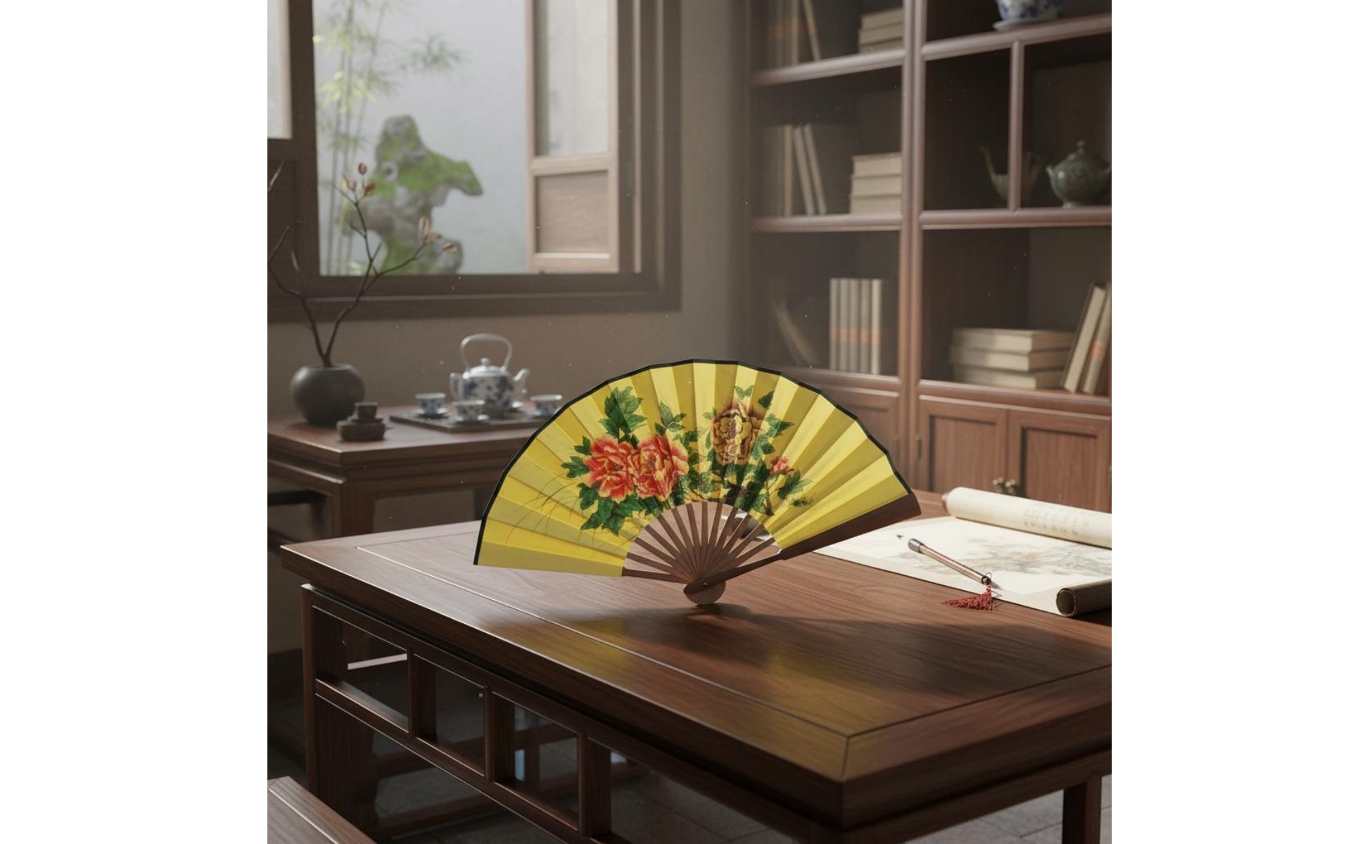 Opera Fan Performance Use Dance Fan Decorative Floral Print for Costume Wear