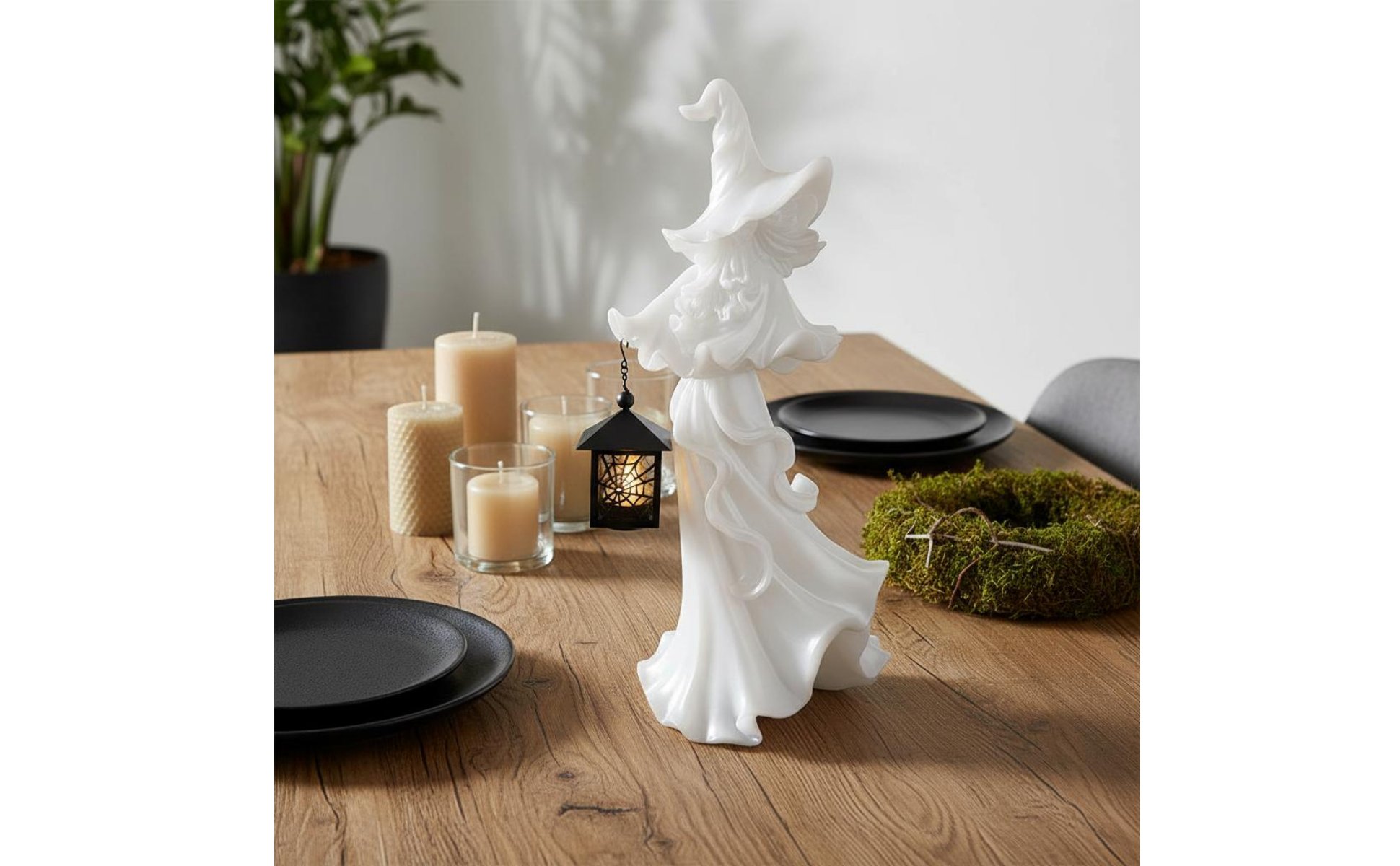 Witch Lantern Statue Resin Material Halloween Witch Decor Tabletop Display