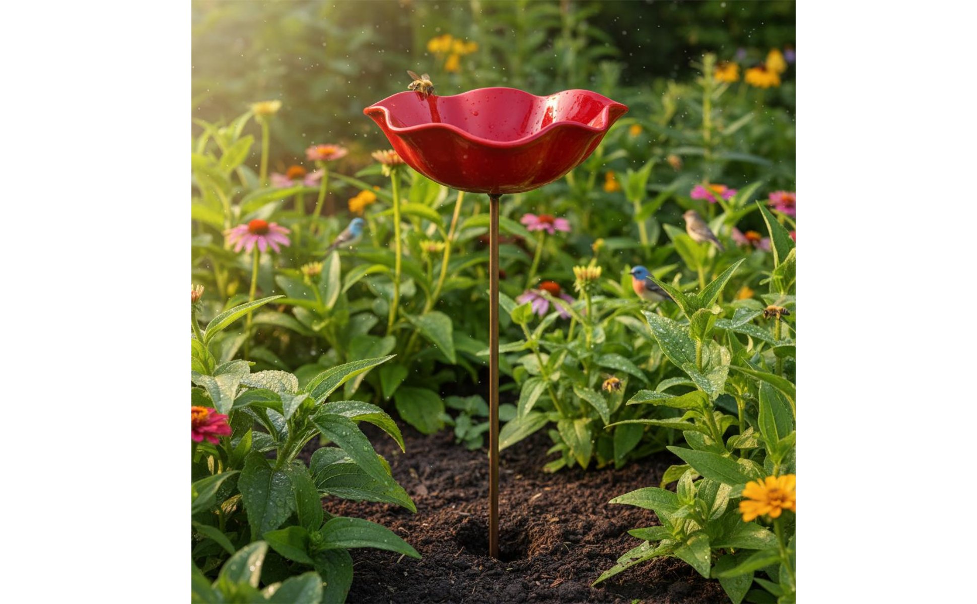 Metal Flower Water Dispenser Handmade Flower Avian Dispenser Nature Welcoming