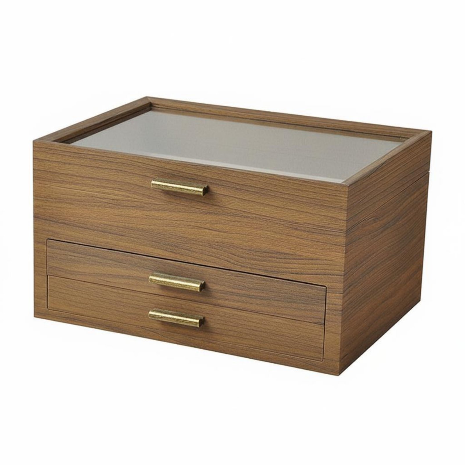 Gold Color Handle 3-Tier Jewelry Organizer Dust Resistant Drawer Jewelry Storage Box Velvet Velvet Interior Gift Idea for Dressing Table, Vanity