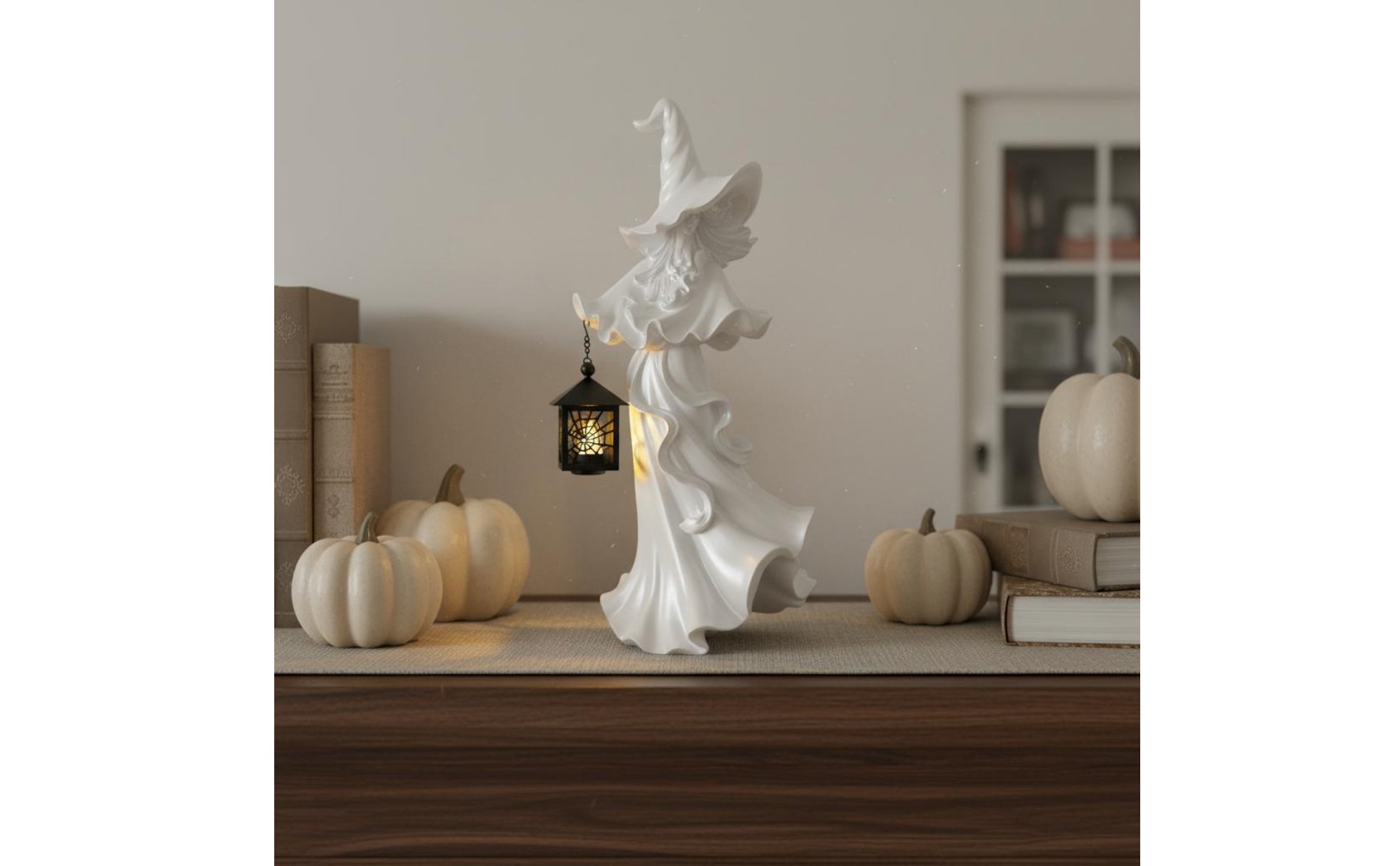 Witch Lantern Statue Resin Material Halloween Witch Decor Tabletop Display