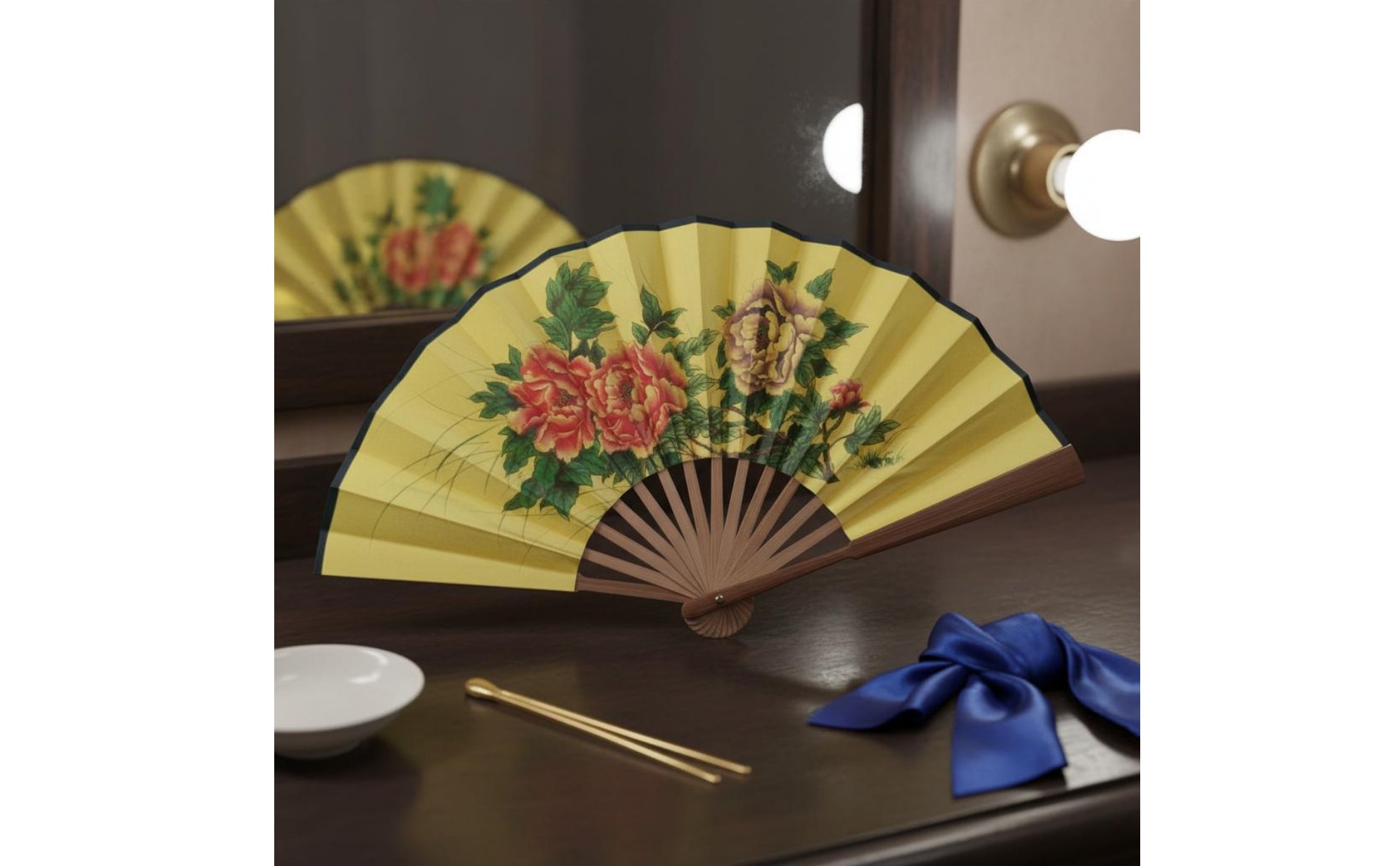 Opera Fan Performance Use Dance Fan Decorative Floral Print for Costume Wear