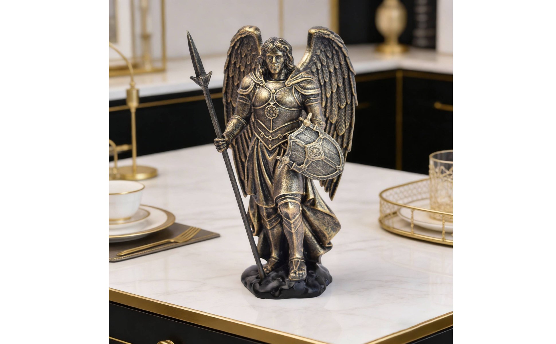 Ritterfigur mit Flügeln luxuriös Engelsstatue Geschenkidee für Büro, Wohnzimmer