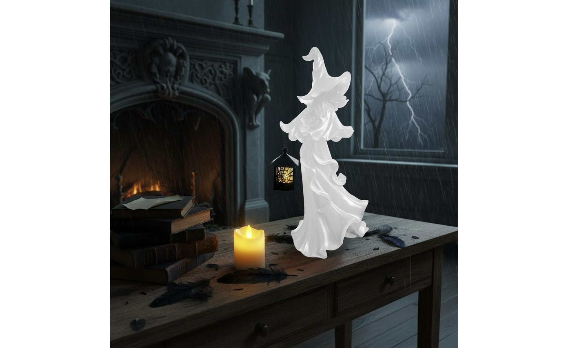 Witch Lantern Statue Resin Material Halloween Witch Decor Tabletop Display