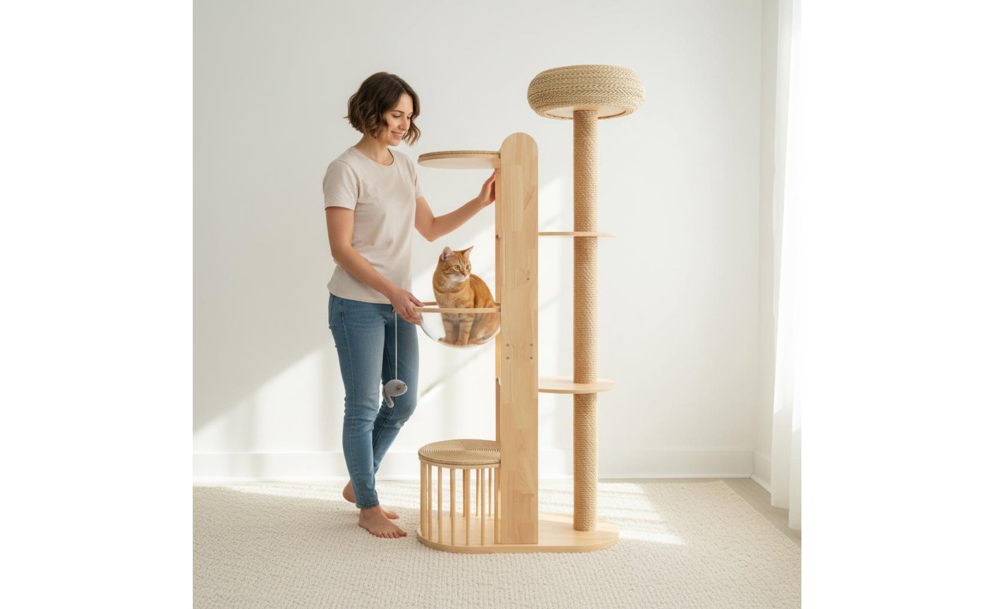 Wooden Feline Tree Climbing Frame Feline Scratching Tree Multi-Level for Indoor