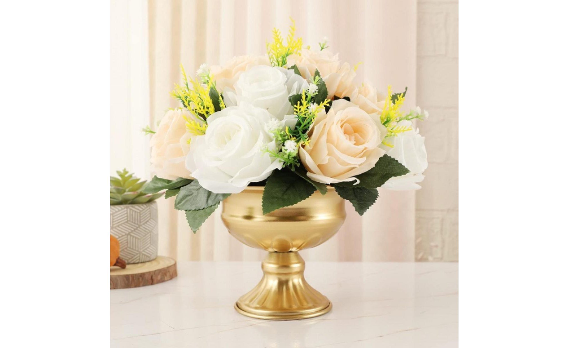 Gold Pedestal Vase Decorative Gold Metal Vase Stable Base for Bar, Dining Table