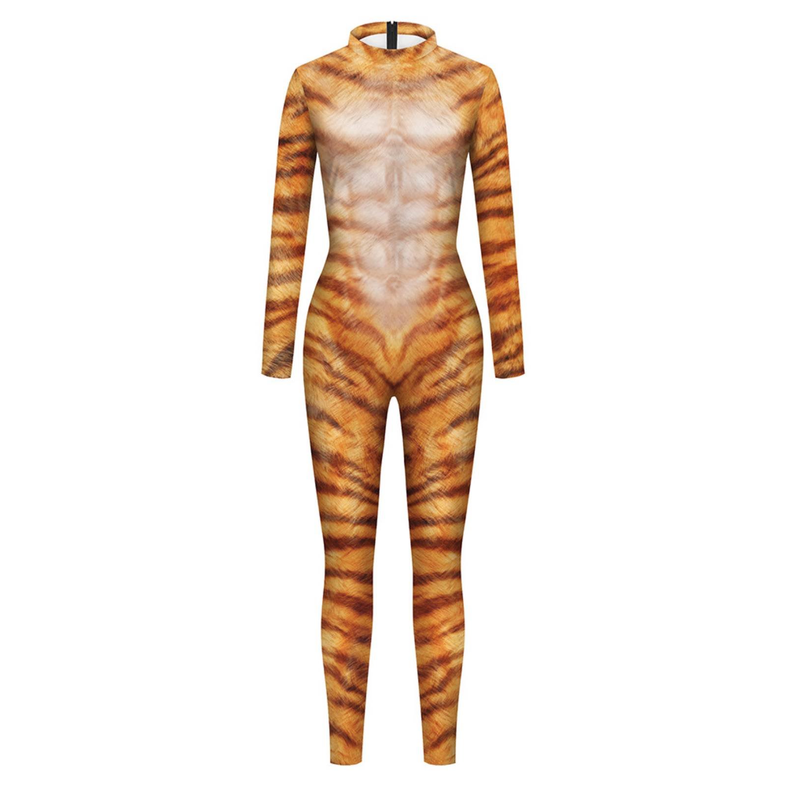 Tiger Complete Print Body Suit Flexible and Form Fitting Tiger Print Catsuit Comfortable Full-Body Unitard Costume for Couples, Women, Halloween