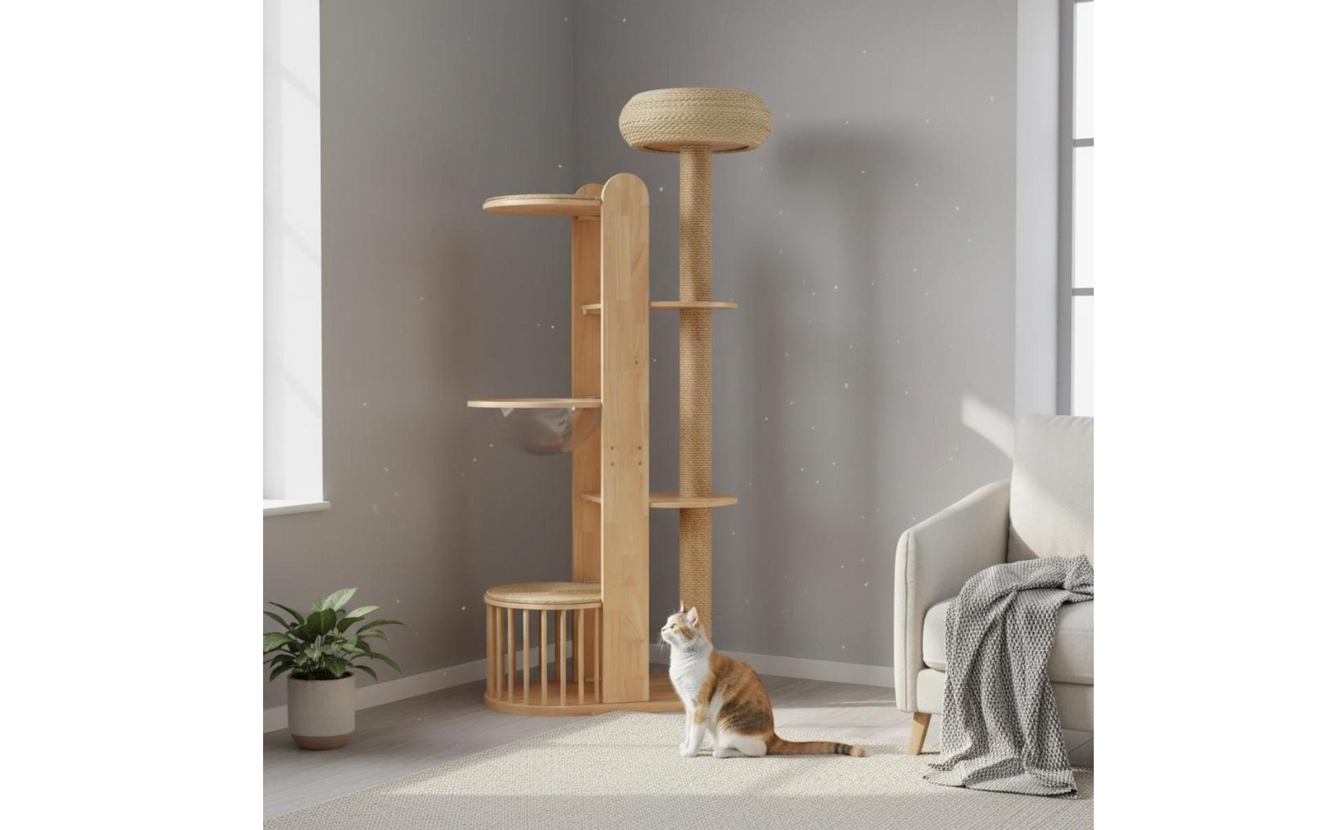 Wooden Feline Tree Climbing Frame Feline Scratching Tree Multi-Level for Indoor