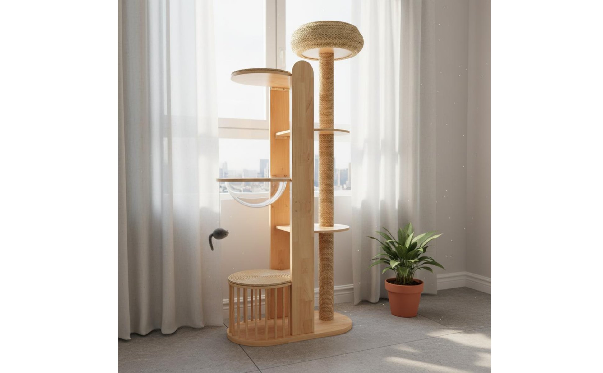 Wooden Feline Tree Climbing Frame Feline Scratching Tree Multi-Level for Indoor