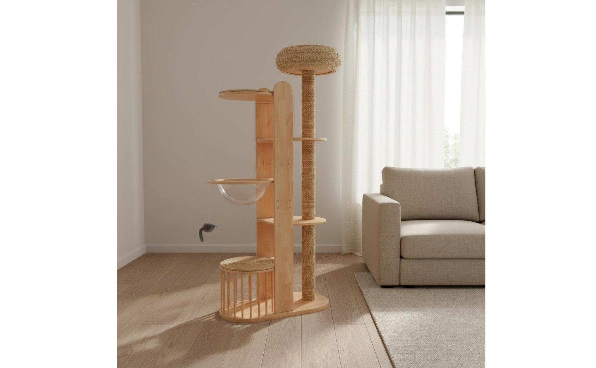 Wooden Feline Tree Climbing Frame Feline Scratching Tree Multi-Level for Indoor