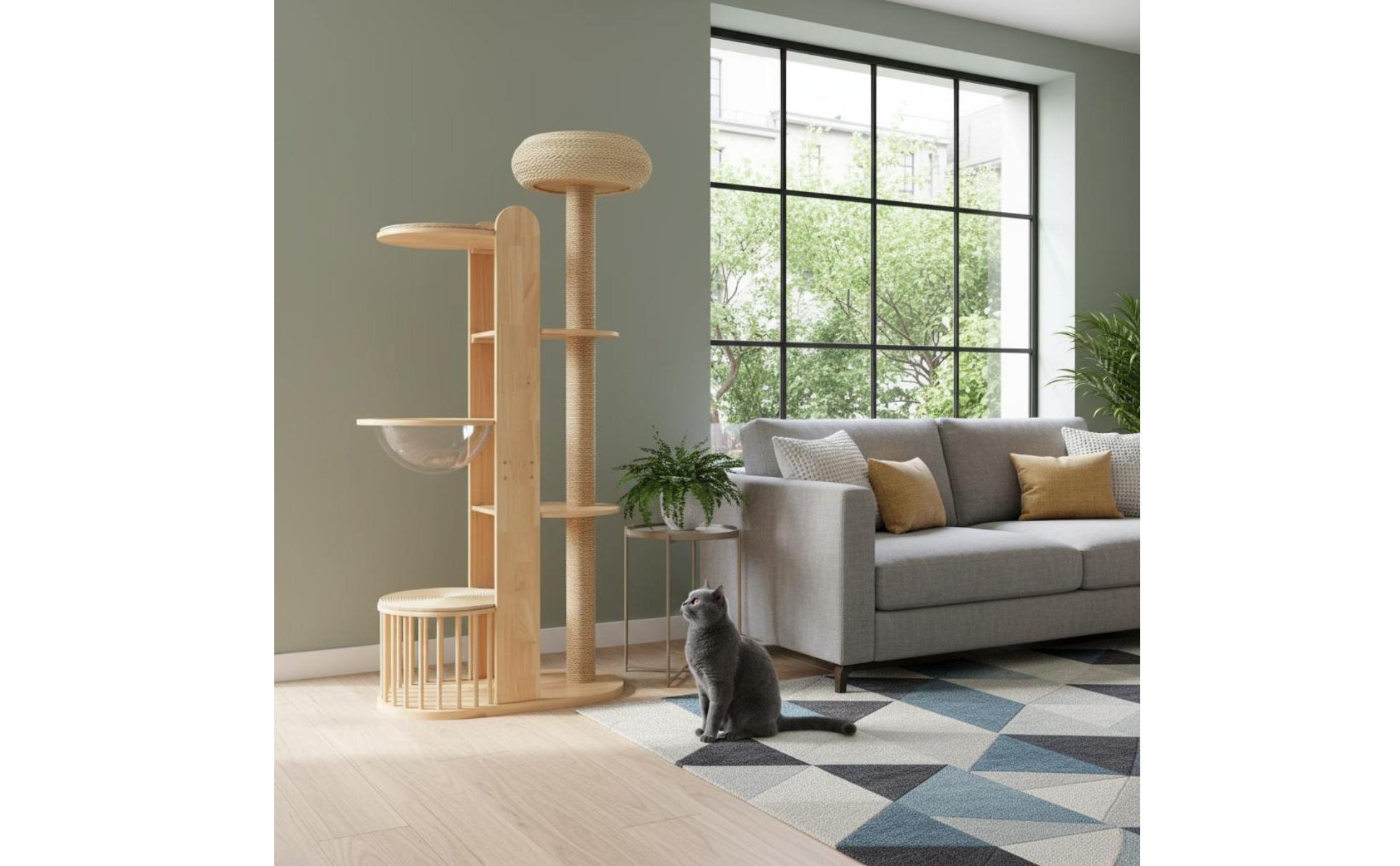Wooden Feline Tree Climbing Frame Feline Scratching Tree Multi-Level for Indoor