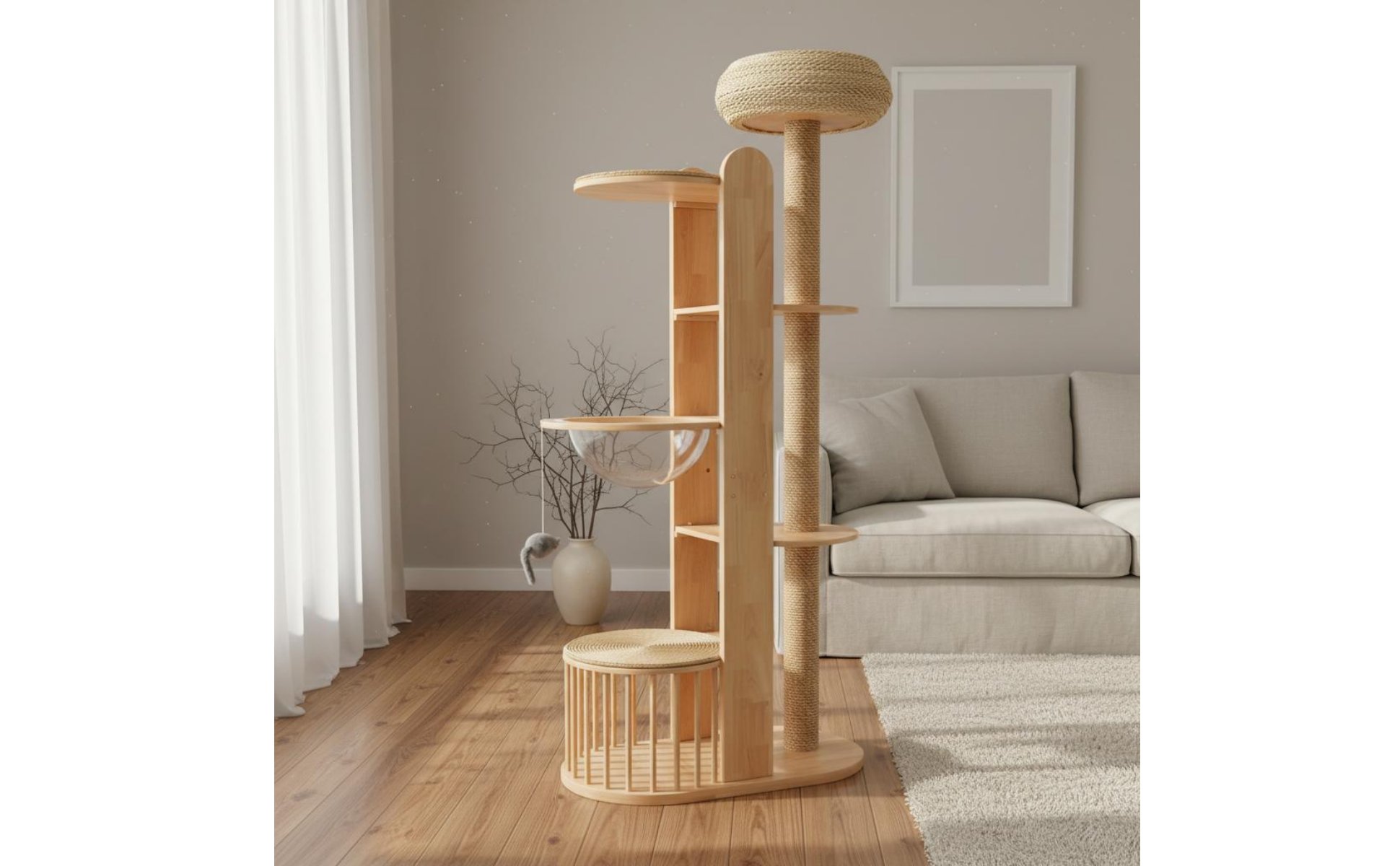 Wooden Feline Tree Climbing Frame Feline Scratching Tree Multi-Level for Indoor