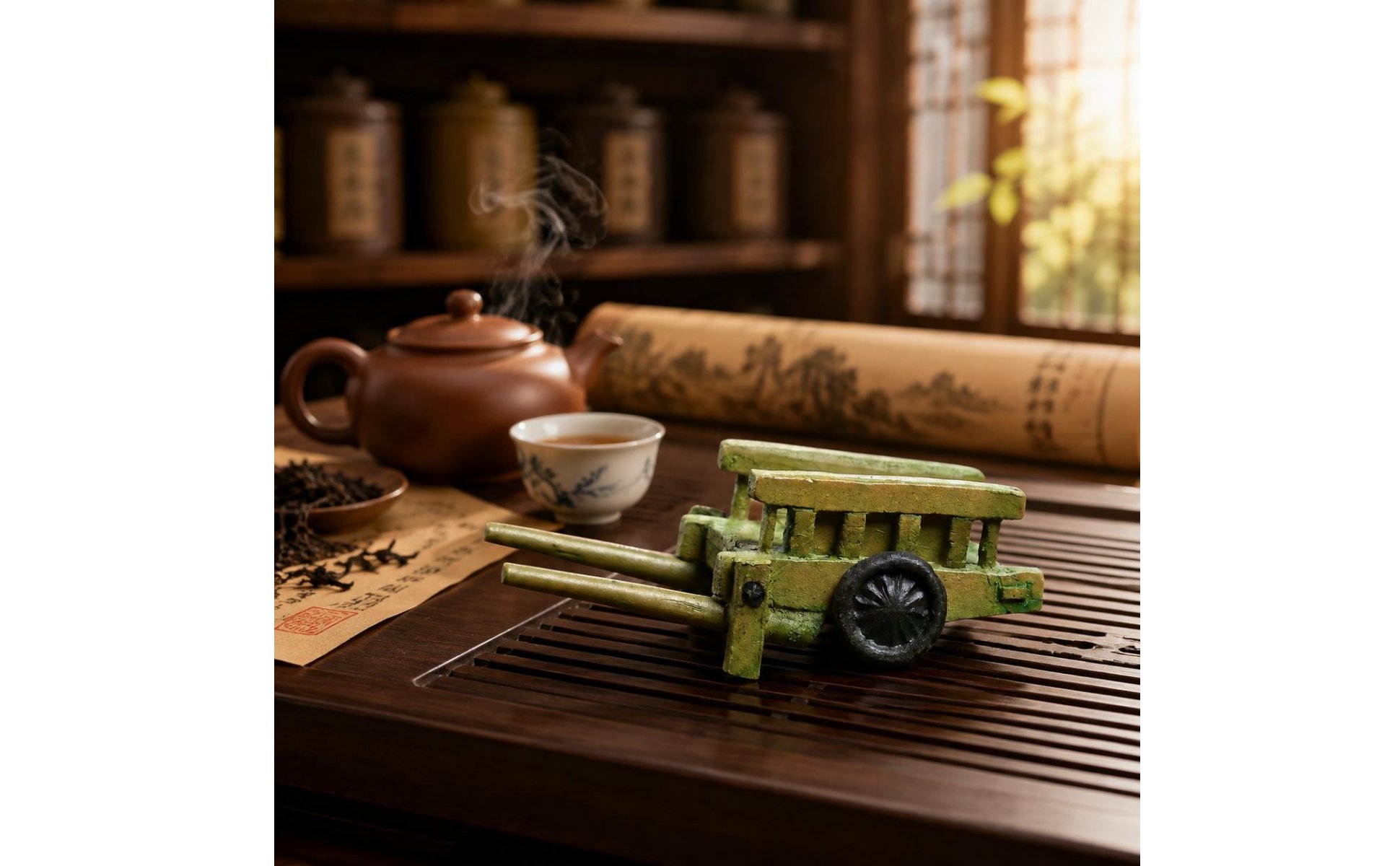 2 Pieces Bamboo Design Tea Pet Yi Xing Clay Mini Tea Pet Figurine Handmade